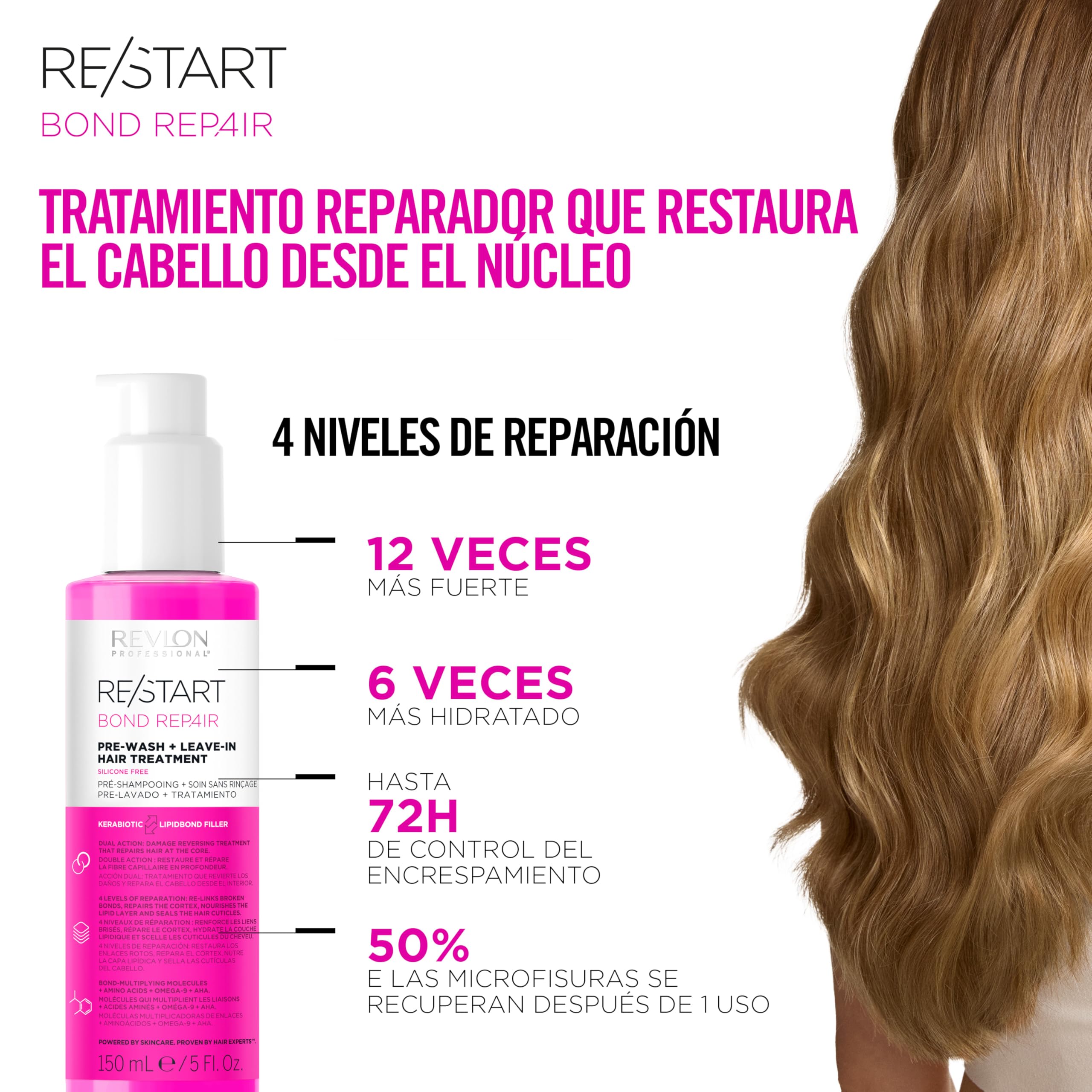 Revlon Professional RE/START Bond Repair Leave-in Treatment, Pre-Wash & Double Action Repair Repair, przywraca zniszczone włosy i uszczelnia naskórek, wegańska formuła, 150 ml