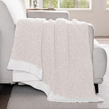 Exclusivo Mezcla Reversible Knit Throw Blanket for Couch, Heather Camel