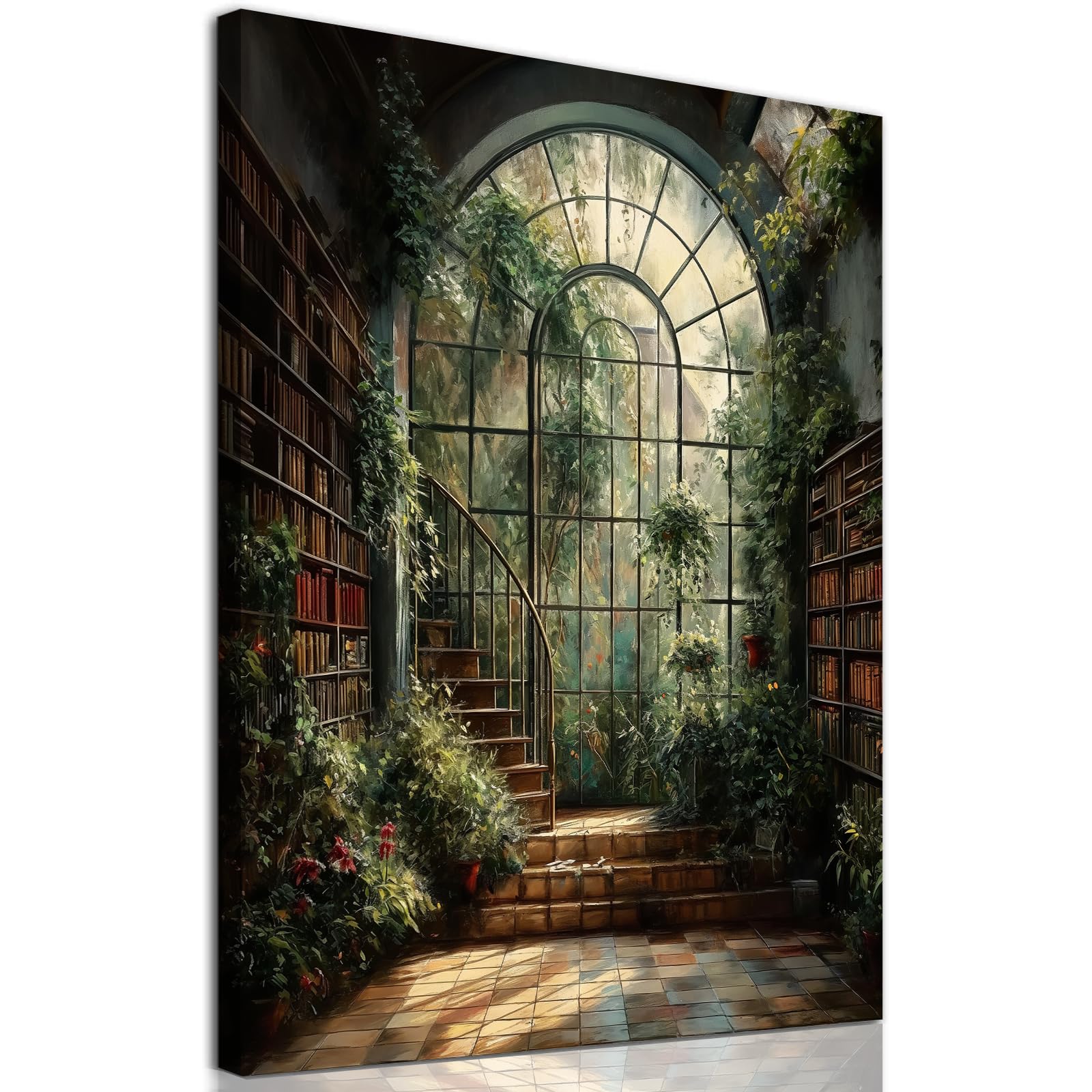 Vintage Library Picture Dark Academia Canvas Wall Art Victorian Gothic Poster Dark Castle Painting Medieval Castle Painting Vintage Victorian Prints Gothic Library Wall Art for Room 16x24in Framed