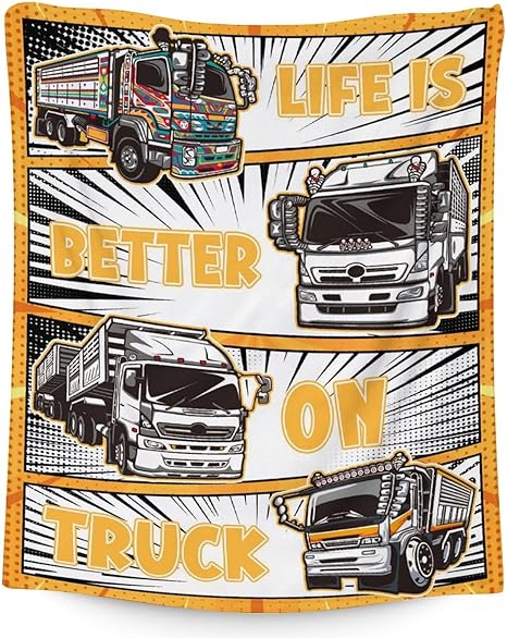 Truck Blanket Gifts - 40x50 Inches Funny Throw Blanket for Boys & Kids - Black Soft Fuzzy Car Blankets for Bed, Couch & Living Room