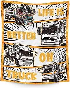 Truck Blanket Gifts - 40x50 Inches Funny Throw Blanket for Boys & Kids - Black Soft Fuzzy Car Blankets for Bed, Couch & Living Room