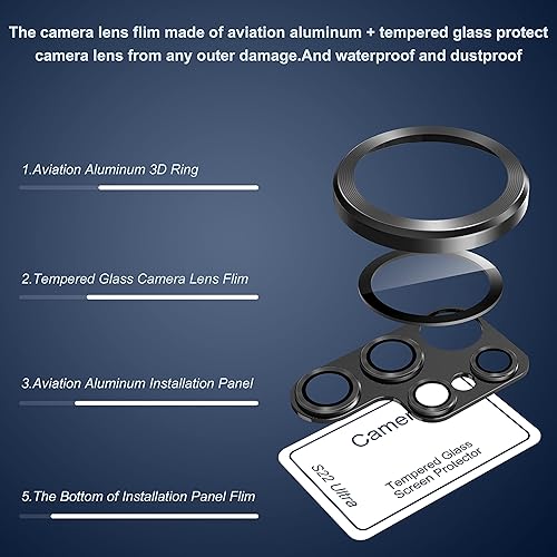 Miniatura 4 de Suoman Protector de lente de cámara para Samsung Galaxy S23 Ultra, no afecta el flash Película de vidrio templado 9H, cubierta protectora de metal