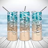 Personalized Beach Tumbler with Name - 20oz Stainless Steel Insulated Custom Cup | Bridesmaid Gifts, Travel & Vacation Essentials