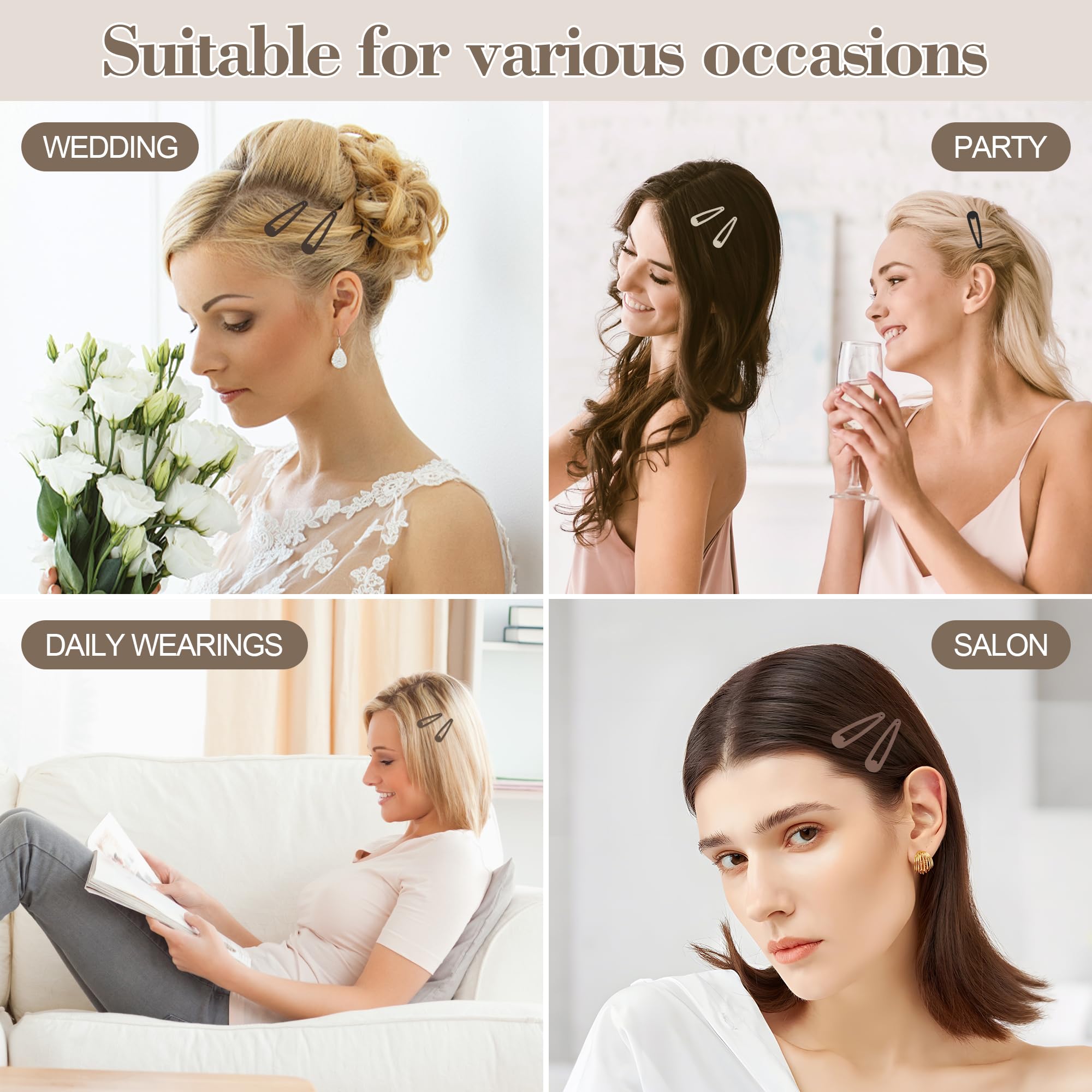 100 pinzas para el cabello a presión para mujeres y niñas, accesorios de pinzas de metal antideslizantes para el cabello, horquillas mate, 5 colores, 2 x 0.55 pulgadas 8