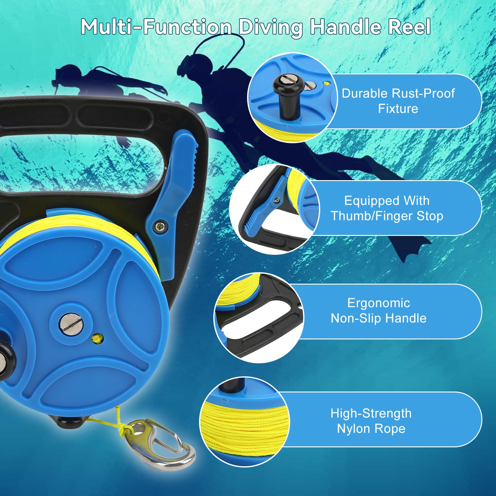 Mulinelli da Immersione Bobina di Corda di Ancoraggio Mulinello da Dito Multiuso con Clip Cavo da 83 M, Mulinello per Fucile Subacqueo Fucile Subacqueo per Pesca Subacquea con Mulinello