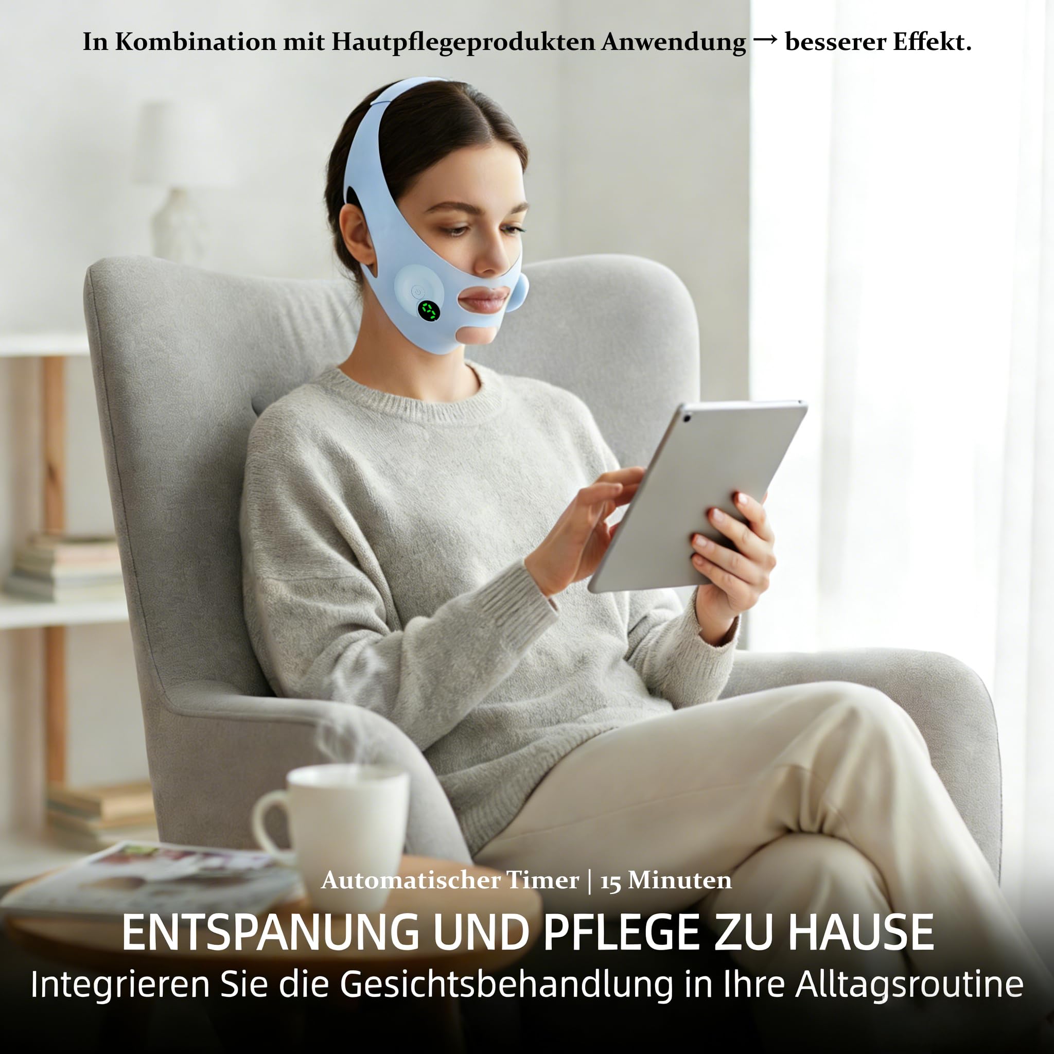 Wiederverwendbare V-Form Gesichtsstraffer-Pads, Gesichts-Schlankheits-Liftband für ein straffes Gesicht, Doppelkinn-Entferner, verstellbare Lift-Maske mit 6 Modi und 9 Intensitätsstufen