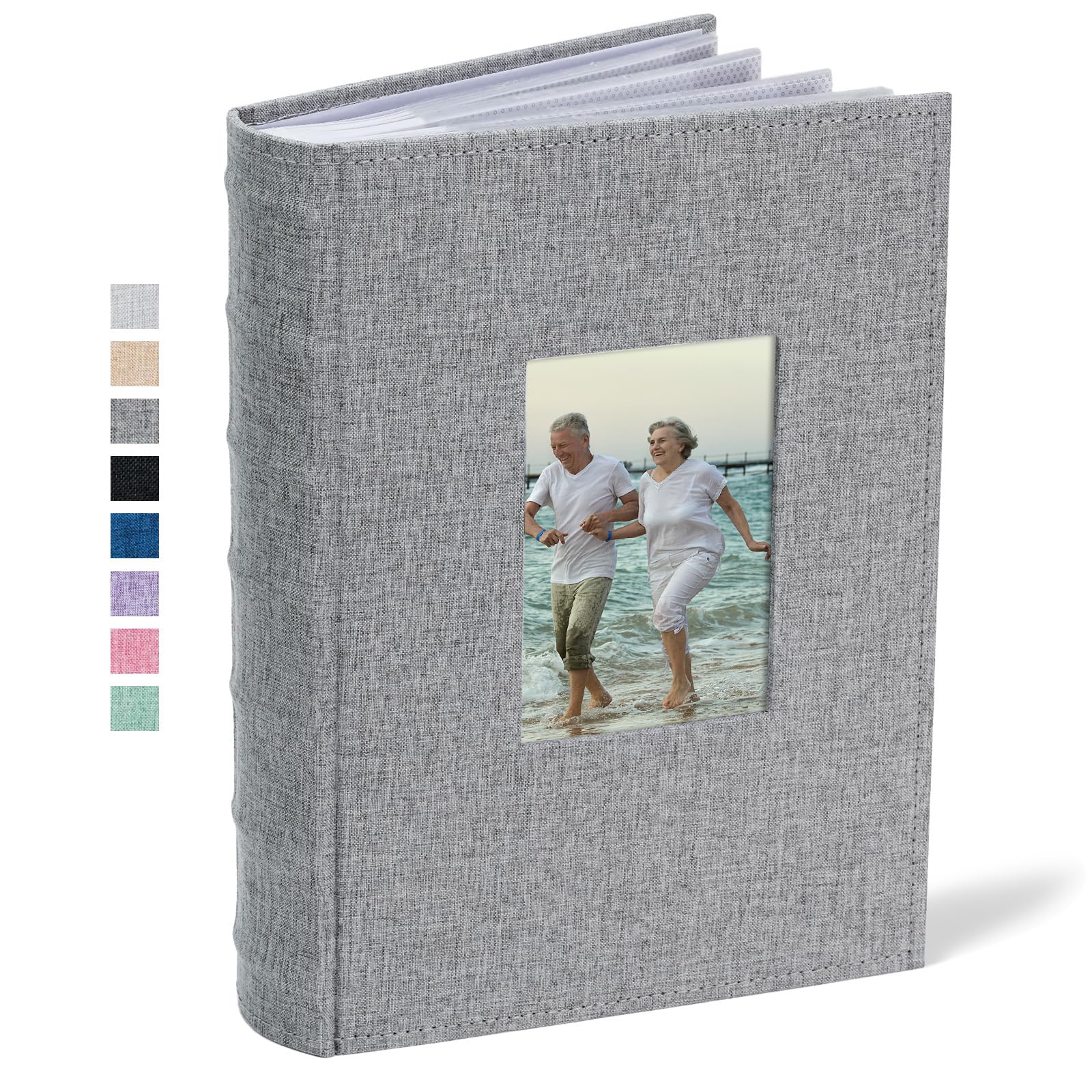 Vienrose Photo Album 4x6 300 Photos Linen Frame Cover with Memo Areas Photobook Large Capacity Slip-in Pictures Book for Wedding Baby Vacation, Grey