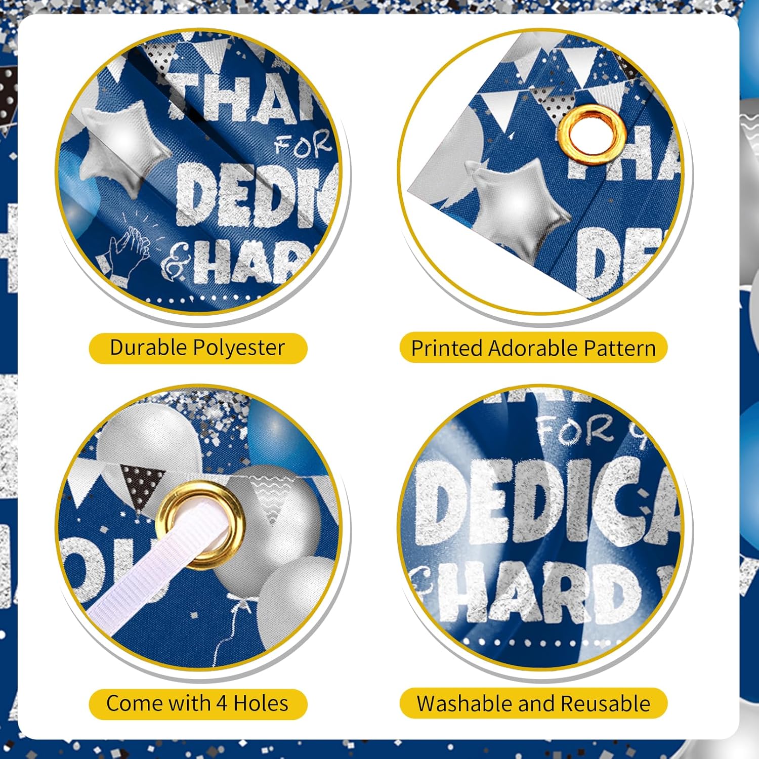 We Appreciate You Decorations Blue Silver Thank You Banner with 18pcs Balloons Thank You Backdrop for Teacher Employee Staff Doctors Nurse Poaster Volunteer Appreciation Week Party Decor - Image 7