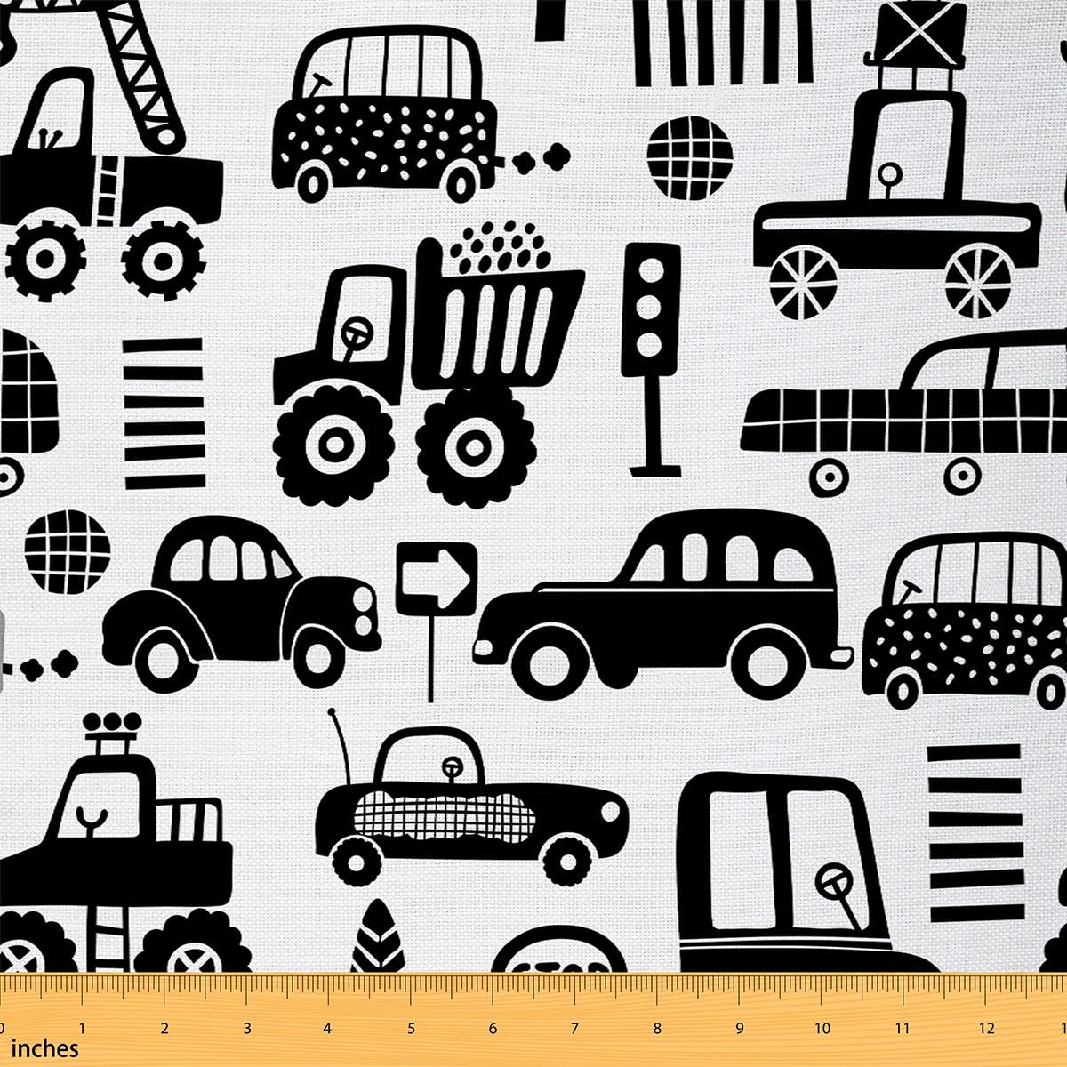 Cars Silhouette Fabric by The Yard,Cartoon Taxi Bus Truck Upholstery Fabric for Chairs,City Traffic Vehicles Decorative Fabric for Home DIY Projects,Hand Drawn Kids Cars Sewing Supplies,1 Yard