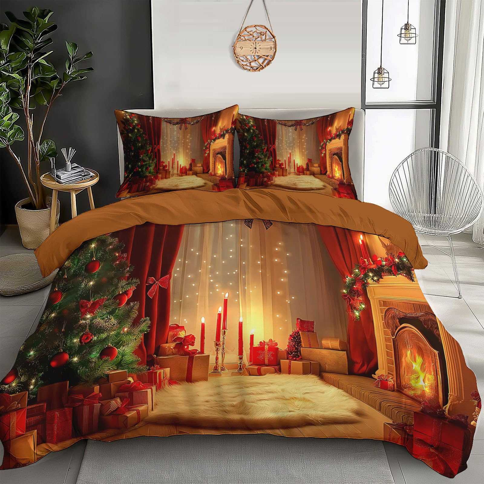 Parure de lit de Noël beige 240x260cm pour réchauffer les nuits froides d'hiver
