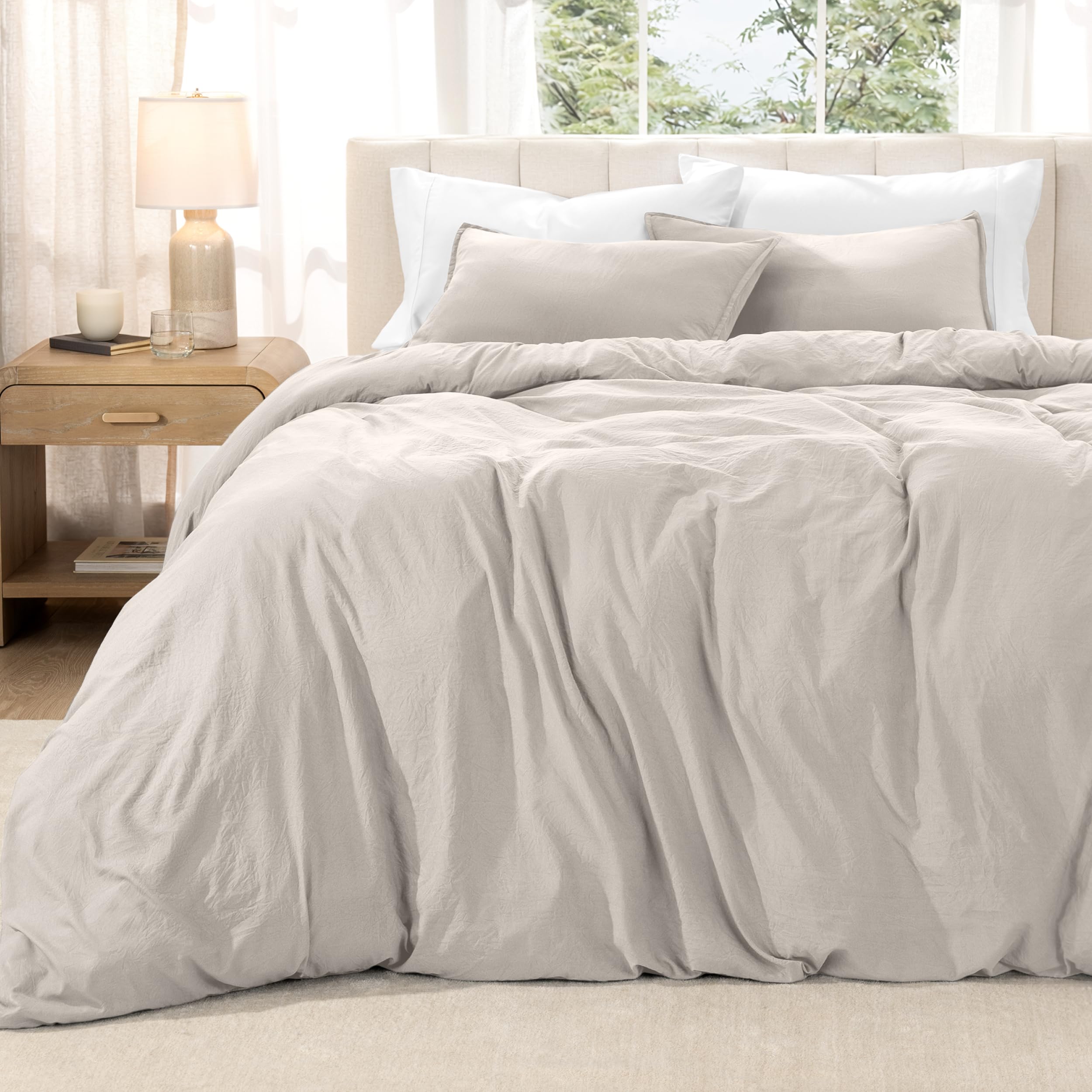Bare Home Washed Duvet Cover and Sham Set - Oversized Queen - Premium 1800 Ultra-Soft Brushed Microfiber - Hypoallergenic, Easy Care, Stain Resistant (Oversized Queen, Sandwashed Fog) โ image 1