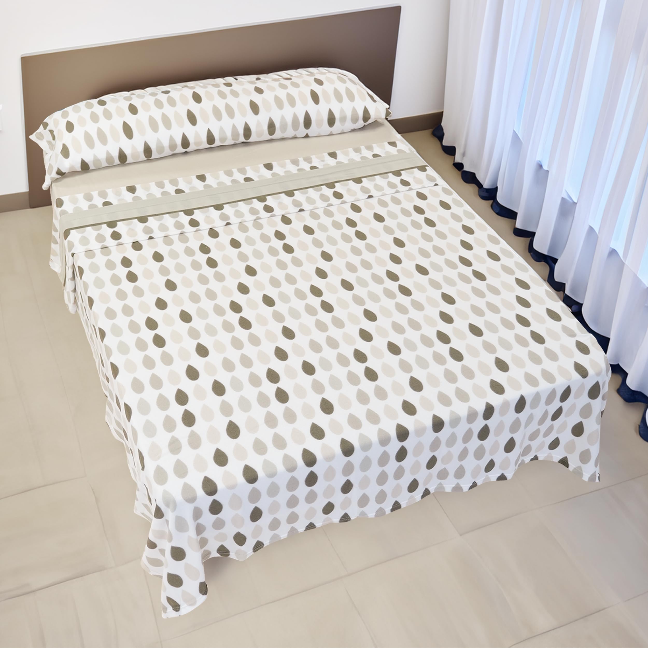 H HANSEL HOME Juego de Sábanas Termicas 3 Piezas Pirineo para Cama de 150x190cm, Sábanas Polares de Invierno Ultra Suave, Incluye Sabana Bajera + Encimera + Funda de Almohada - Gotas Marrón
