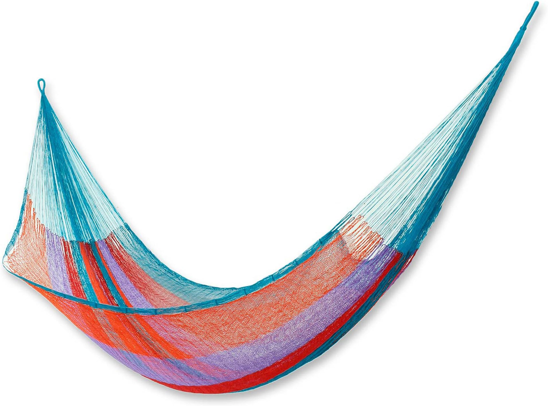 NOVICA Blue, Green and Orange Nylon Mayan Rope Hammock 'Maya Celebration' (Double)