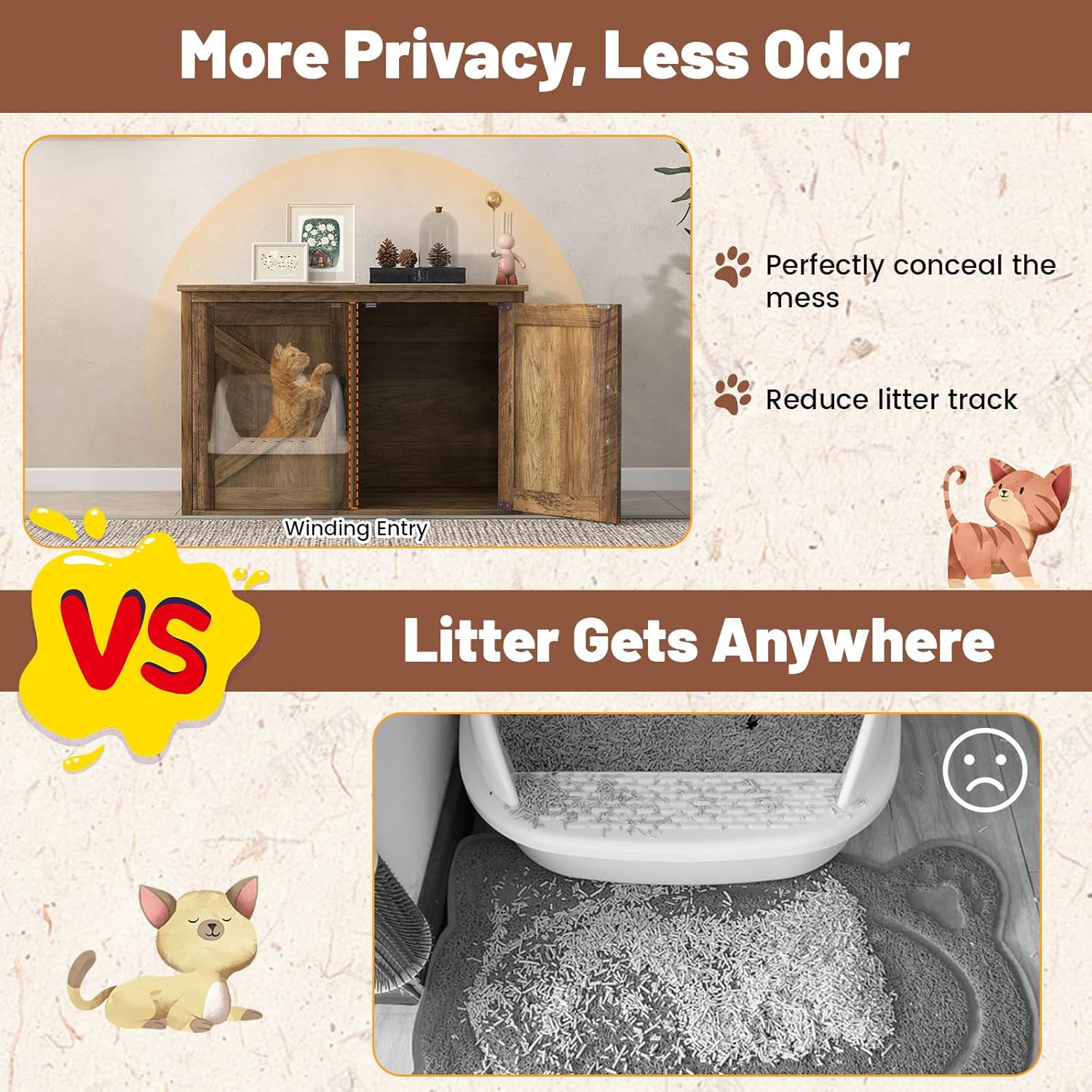 Giantex Cat Litter Box Enclosure - Flip Top Litter Box Hidden Furniture with Barn Door, Side Entrance, Inner Divider Path, Farmhouse Wooden Cat Washroom Pet House, Fit Most of Litter Box, Brown