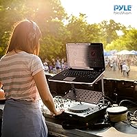 Vista 6 de Pyle Portable Adjustable Laptop Stand - 6.3 to 10.9 Inch Standing Table Monitor or Computer Desk Workstation Riser with Shelf Storage and Height