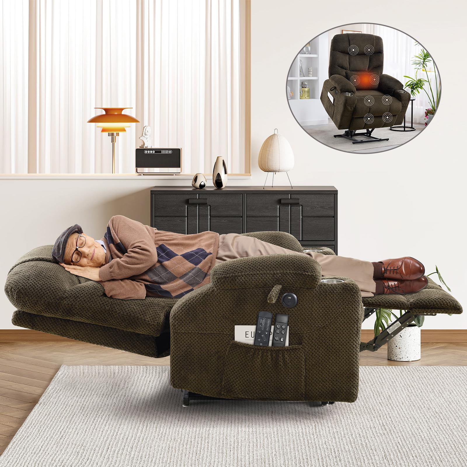 CDCASA Oversized Dual Motor Lay Flat Power Lift Recliner Chair