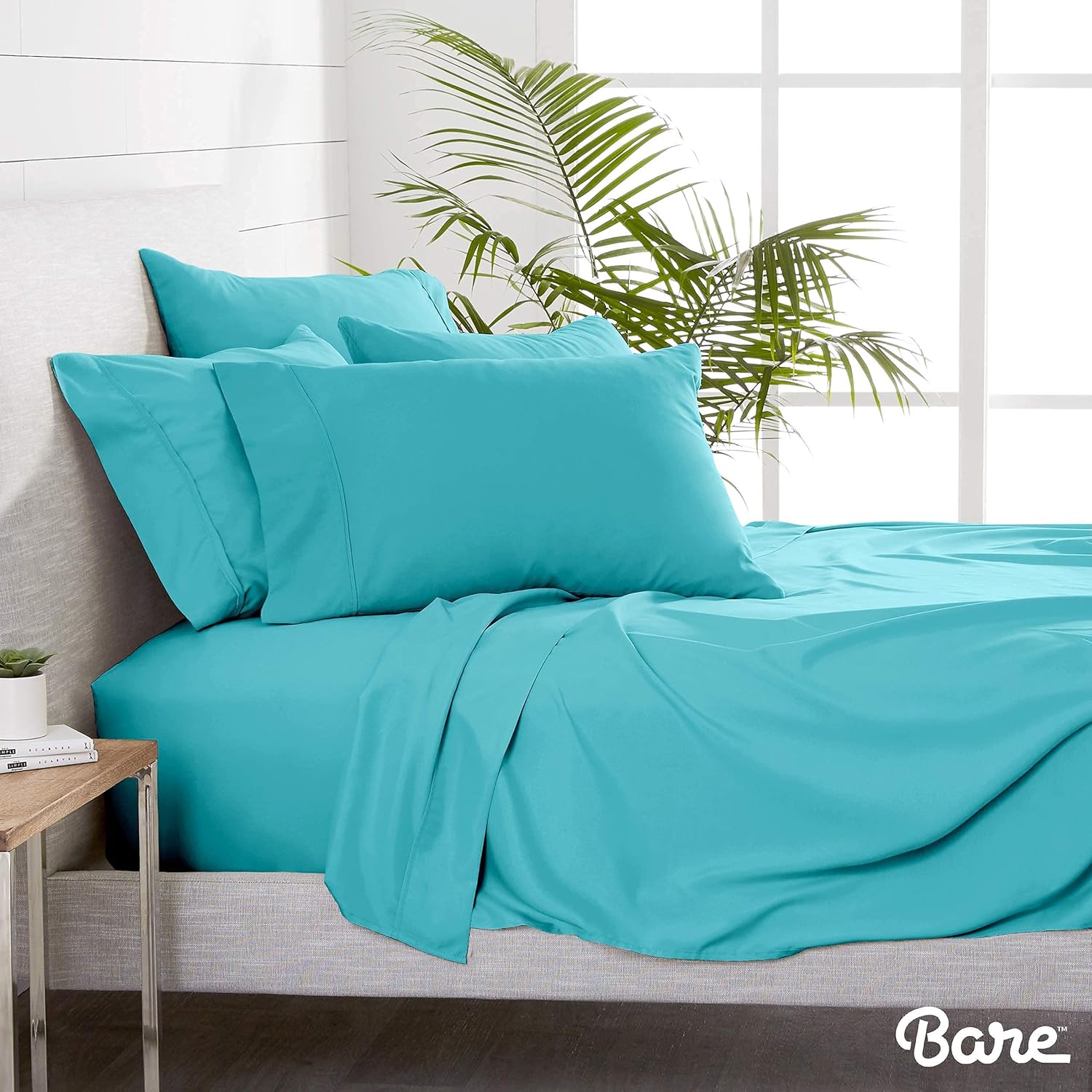 Bare Home Bedding Bundle - 6 Piece Microfiber Sheet Set with 4 Pillowcases (Queen, Aqua)