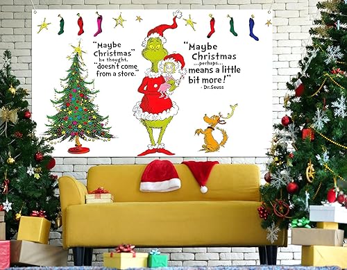 Miniatura 2 de Sunwer Telón de fondo de cabina de fotos de Feliz Navidad verde Whoville Navidad Navidad vacaciones decoración interior exterior pared colgante