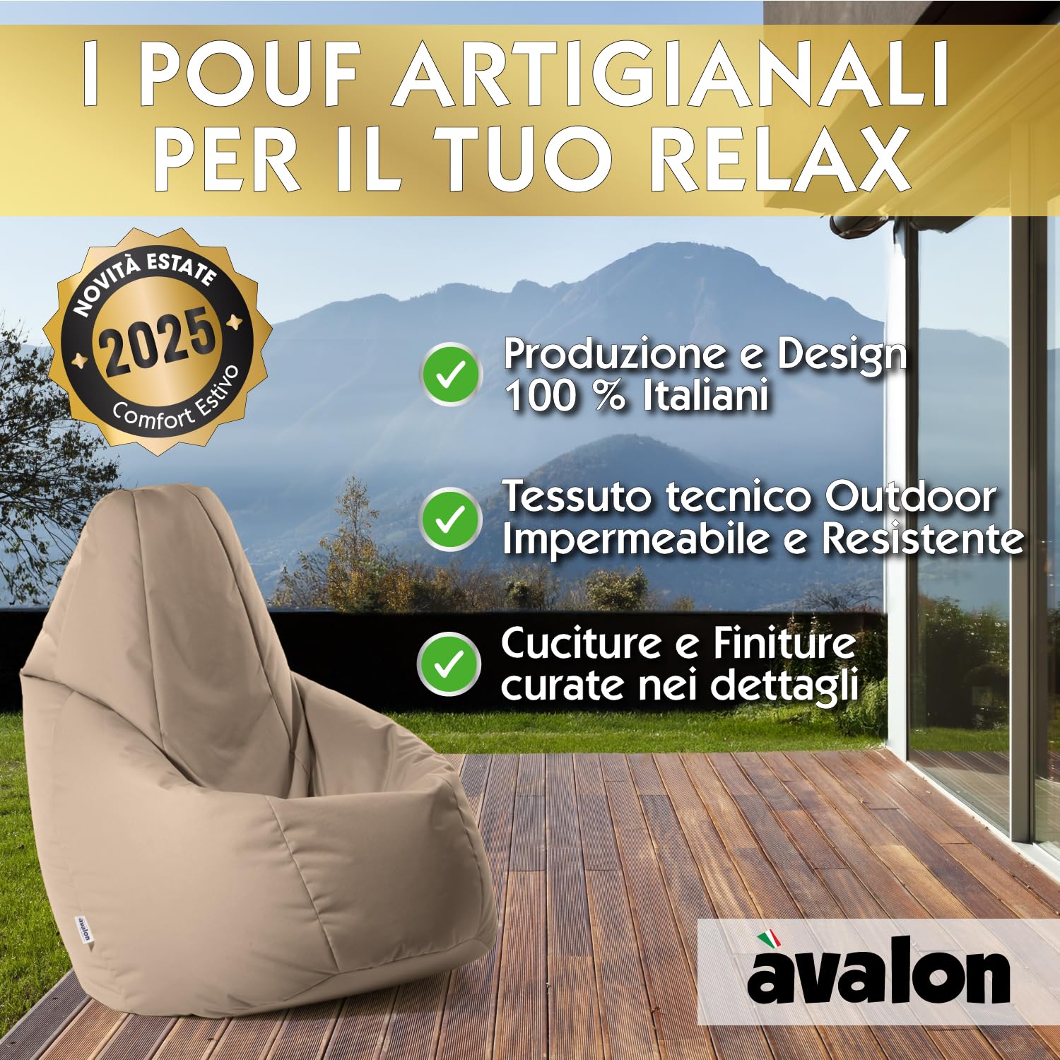 Avalon Pouf Poltrona Sacco da Esterno Grande L Samba 80x80x125cm Arancio Impermeabile Antistrappo