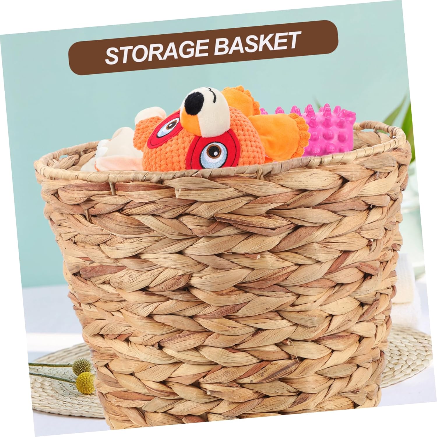 Sundries Storage Basket Decorative Woven Waste Container for Seagrass Design for Living Room Bathroom and Bedroom Organization