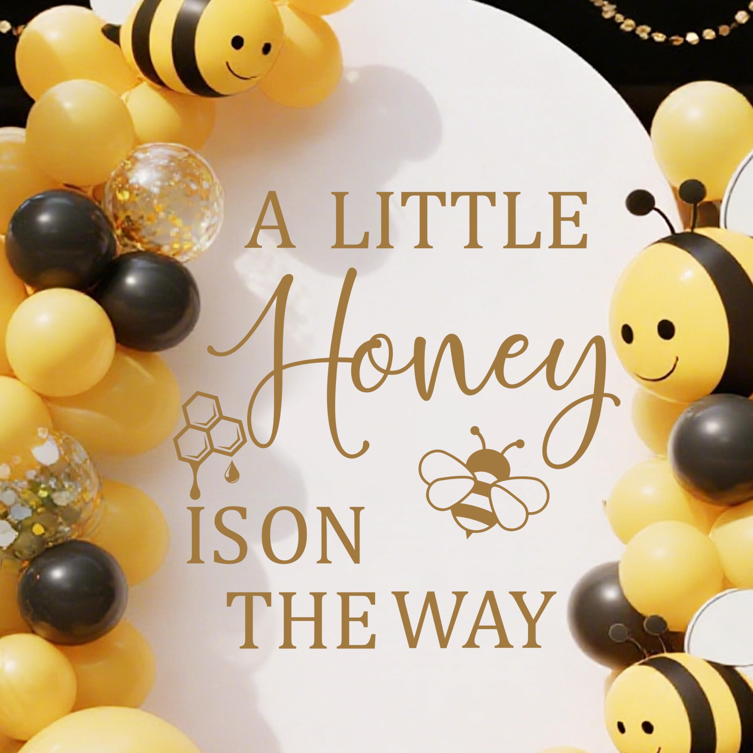 A Little Honey is on The Way Decal - Bee Baby Shower Decorations - Gender Reveal Bee Themed Party Decal for Balloon Arch Backdrop Brown
