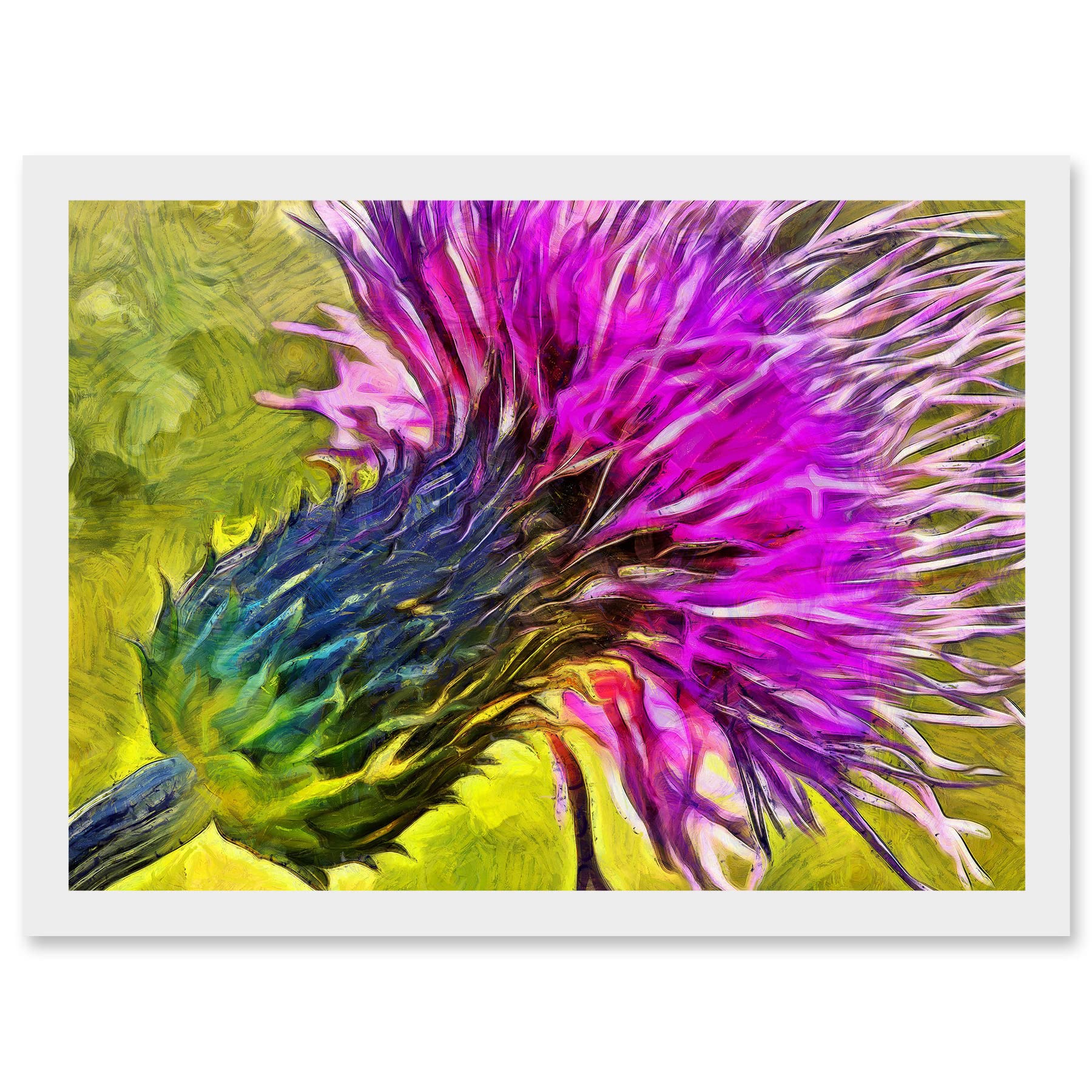 Wee Blue Coo Scottish Thistle Purple Flower Vibrant Artwork Framed Wall Art Print A4