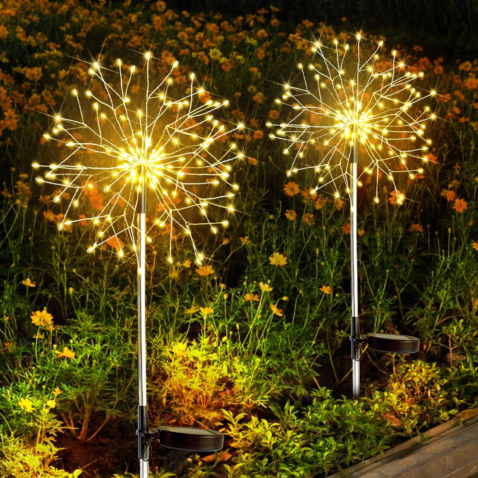 Lysliv Solar Lights Outdoor Garden Waterproof Decorative, 2Pack 150LED Firework Lights, Solar Fairy Lights for Yard, Garden, Party, Patio, Pathway, Flowerbed (Warm White)