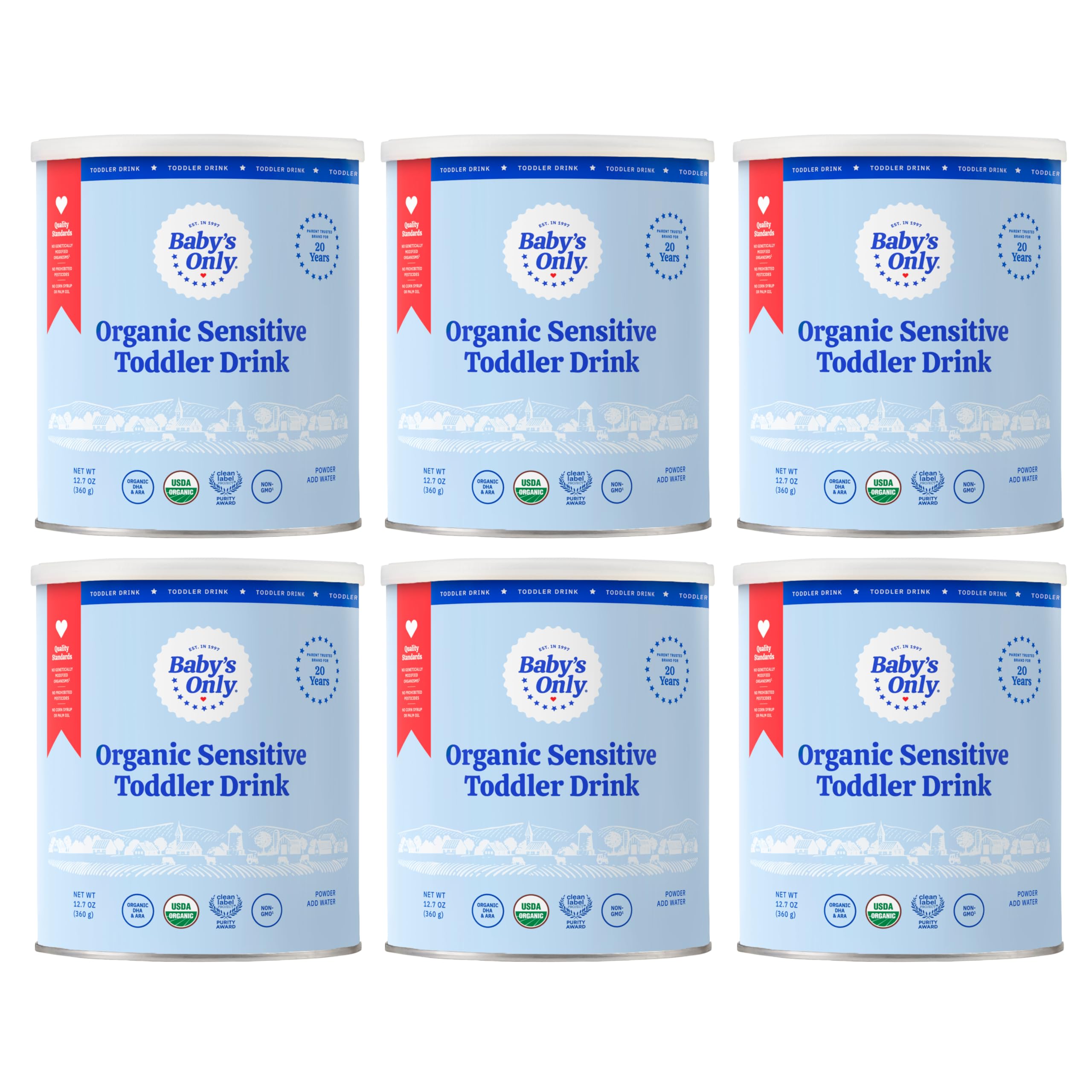 Baby's Only OrganicSensitive Toddler Drink for Lactose Sensitive Toddlers (LactoRelief), No Soy Dairy Milk Powder, 12 Months Old +, 12.7 oz, 6 PackUSDA Organic
