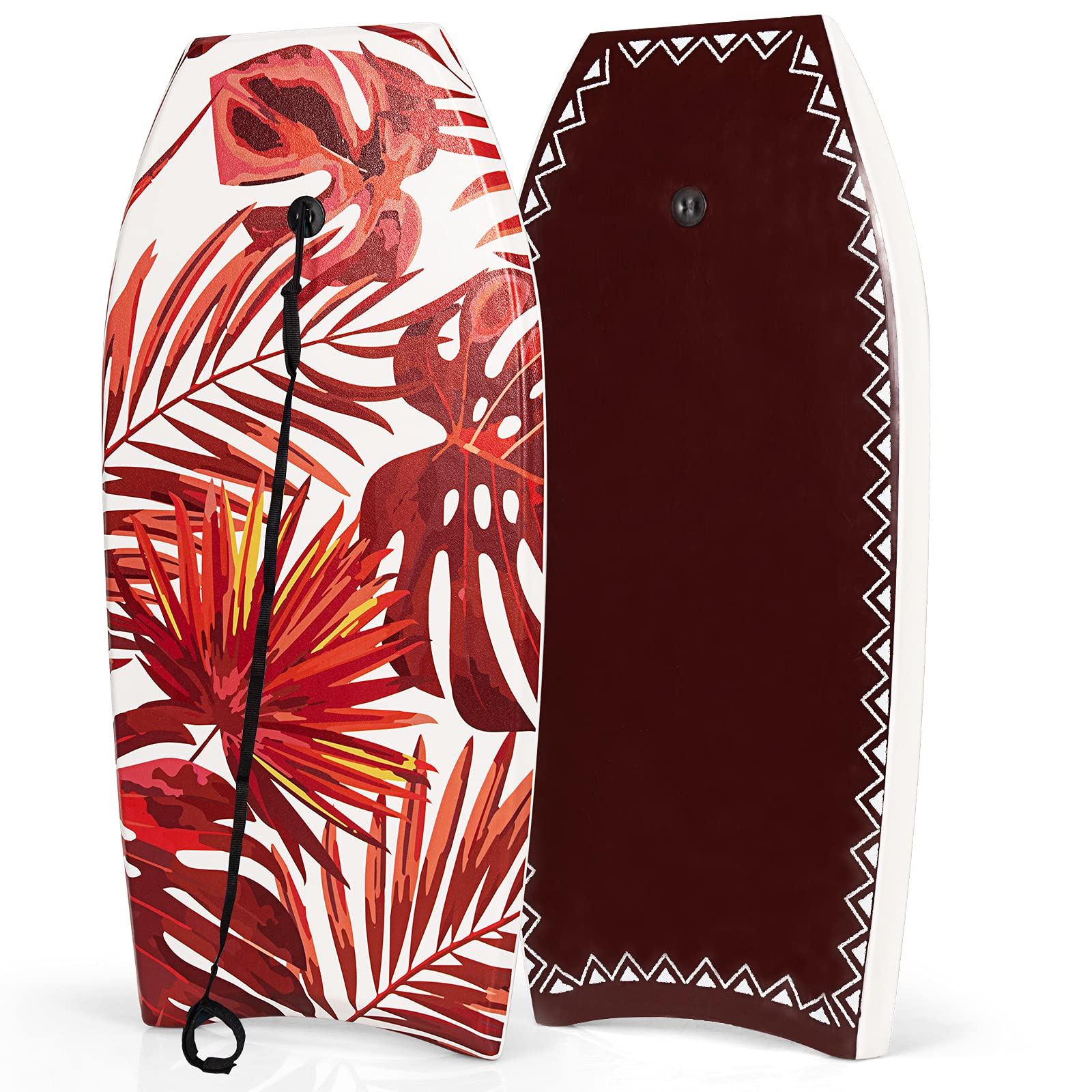 COSTWAY 33''/37'' Bodyboard, Lightweight Body Board with EPS Core, XPE Deck, HDPE Slick Bottom and Wrist Leash, Surf Boards for Kids Adults