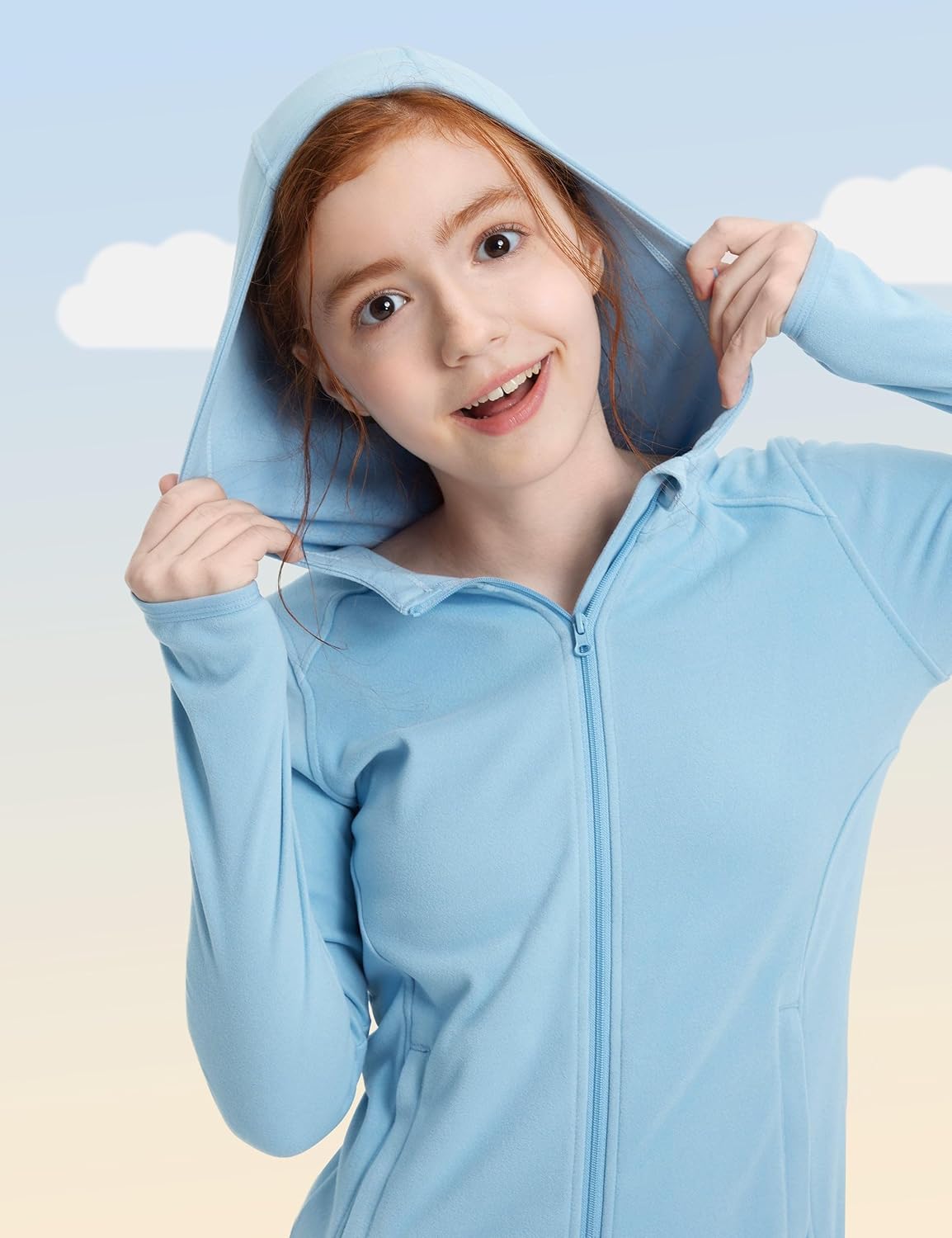 FitsT4 Sports Girls Fleece Horse Riding Jackets Hoodie Kids Equestrian Shirts Full Zip Up Long Sleeve Thumbholes for Winter - Image 2