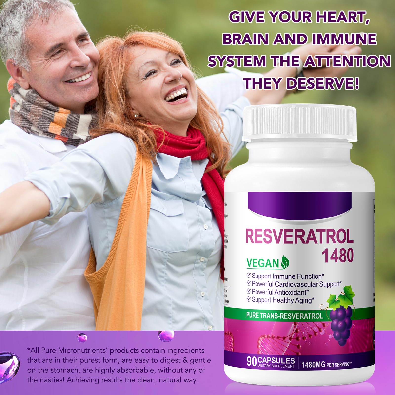 1480mg Resveratrol Kapseln, 1000mg Trans-Resveratrol mit Quercetin 300mg für Herz, Haut und Anti-Aging-Antioxidans I 90 Kapseln