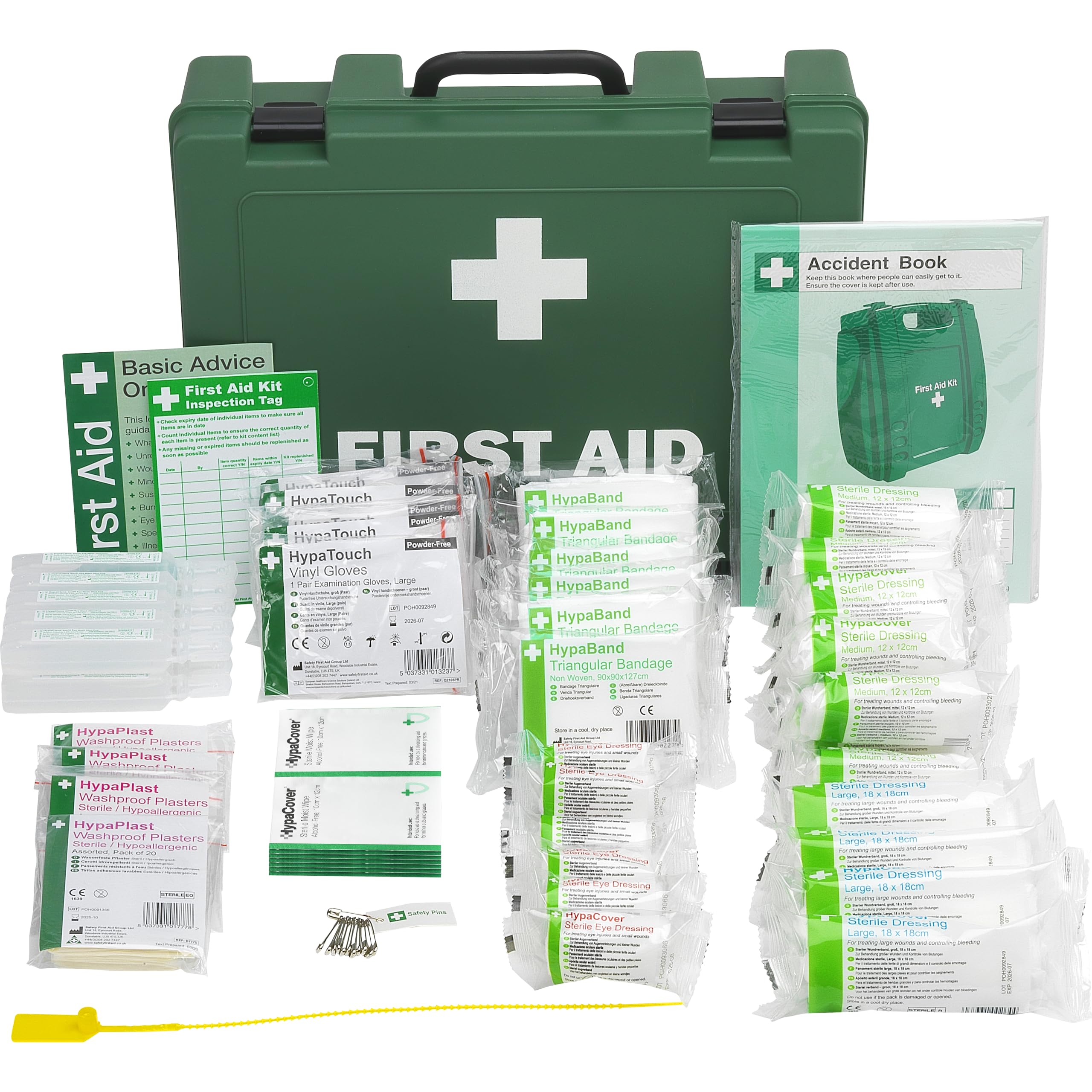 Safety First Aid Group Workplace First Aid Kit (Large 21-50 Persons) Economy HSE-Compliant with Inspection Tags, Accident Book, Wall Bracket, Extra Plasters