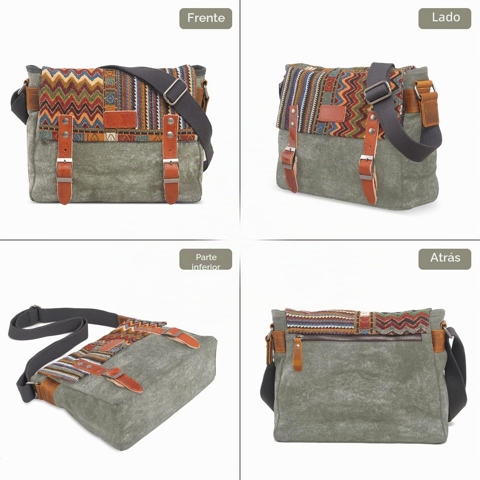 VARLIVOO Retro Bolsos de Hombro para Hombre Bolsa de Mensajero Bolsas Cruzados Bolso de Bandolera Conmutar Trabajo Escuela Viaje Ciclismo Colegio Múltiples Bolsillos Lona Verde