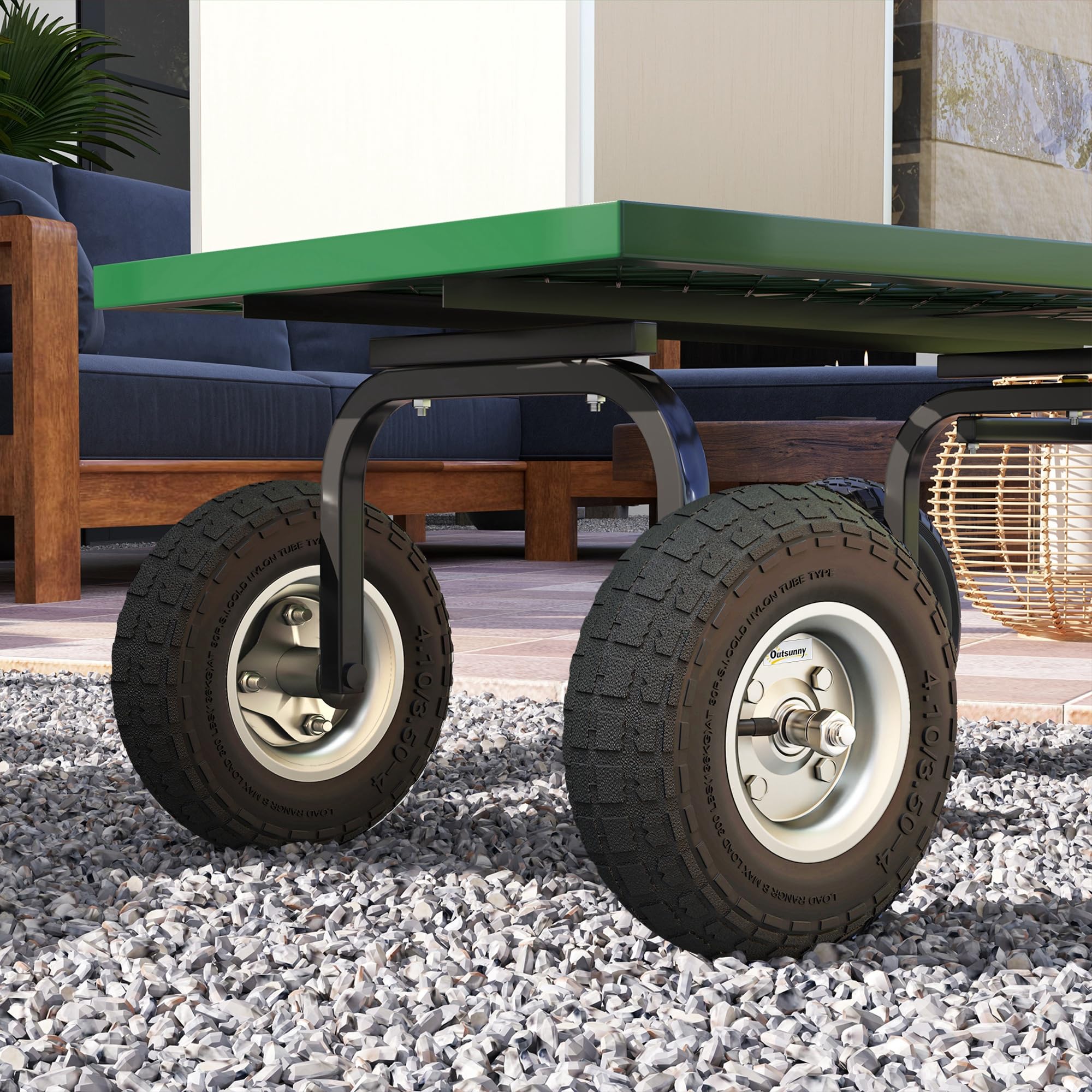 Outsunny Juego de 4 Ruedas para Carretilla, Neumáticos de Goma Ø255 x 75 mm, Ruedas de Repuesto, Eje de 16 mm, Carga 80 kg, para Carros de Mano y Carritos de Jardín, Negro