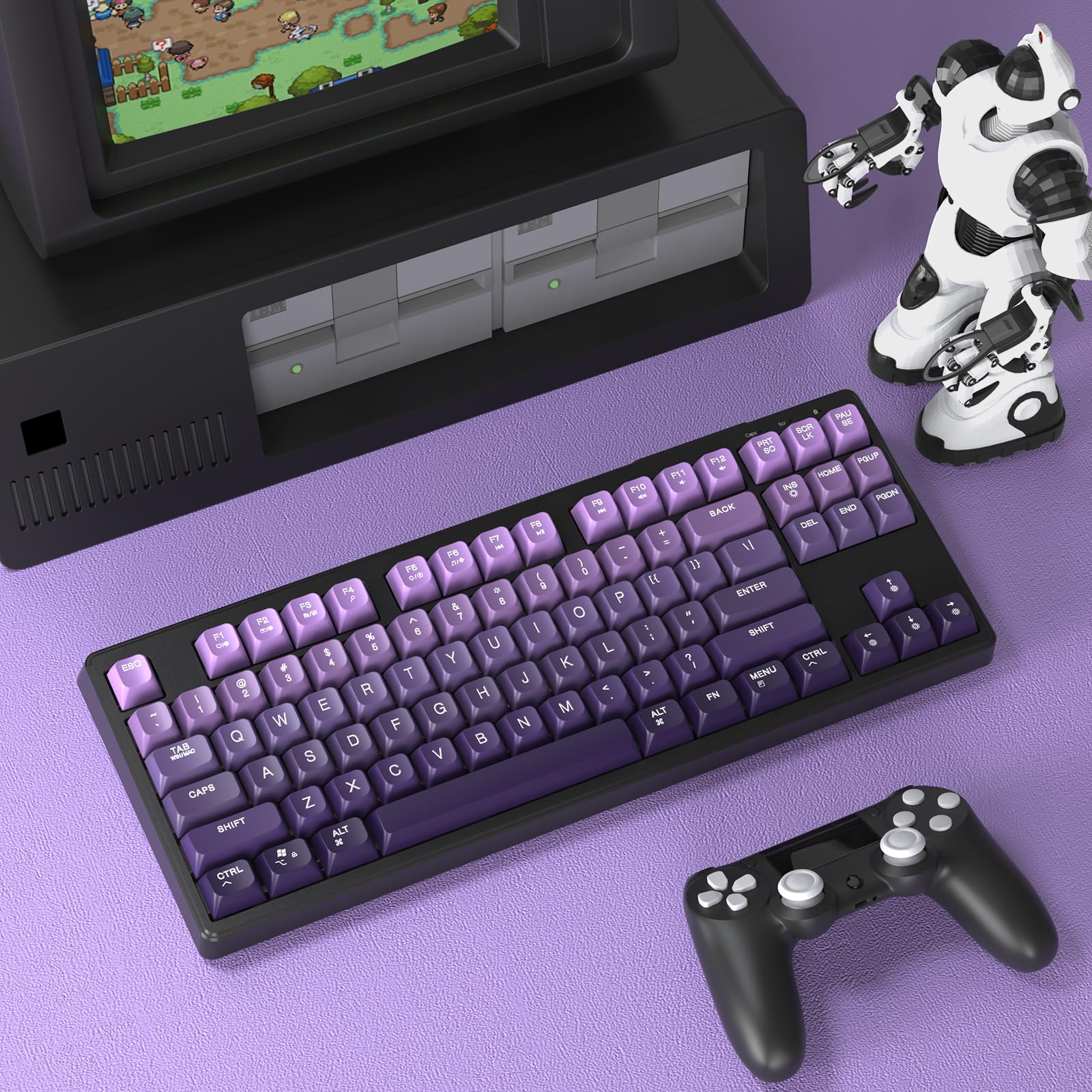 ATTACK SHARK X FREEWOLF M87 Tastiera da Gioco Wireless all'80%, TKL RGB SA Tastiera PBT Bluetooth/2.4Ghz, Batteria da 4000 mAh per Mac/Win, Ufficio/Giochi, QWERTY - Sfumatura Viola