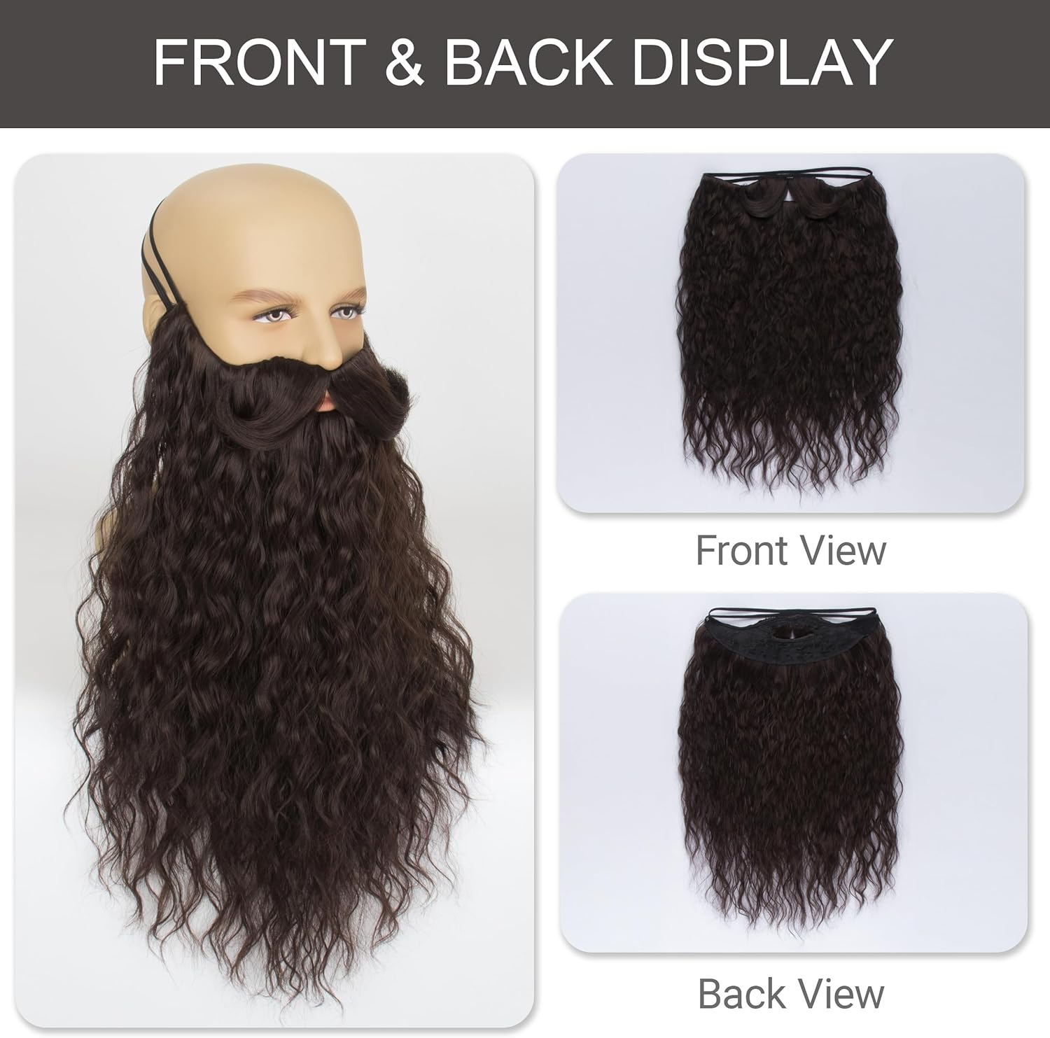 Yan Dream Long Curly Wizard Beard Men Full Fake Beard and Handlebar Mustache Cosplay Costume Facial Hair - Image 6