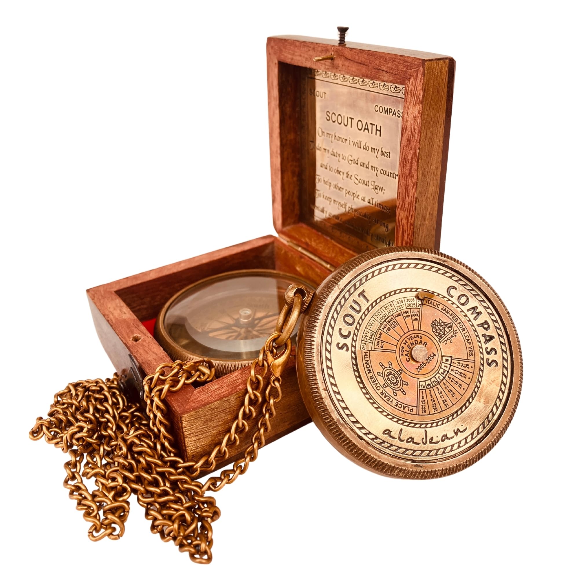 - Scout Compass Gift Boys - Engraved Scout Oath Compass in wood Box Scout Always Prepared Camping Orienteering Compass, Hiking Backpacking Compass gift, 50 year calander