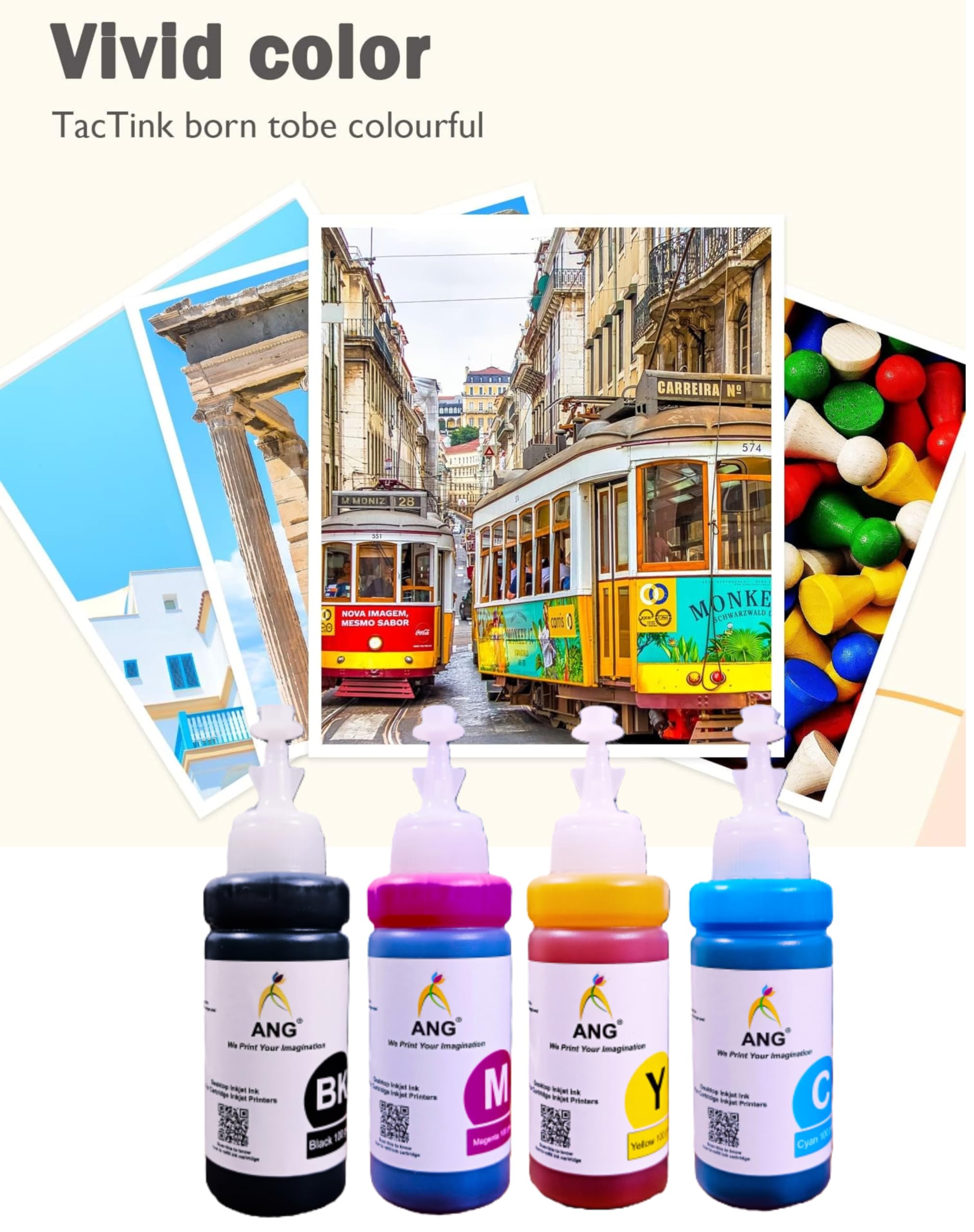 ANG Refill Ink for DeskJet 4178 All in One Printer for 682 Ink Cartridge 100 ML Each Bottle Multi Color with Syringe 3