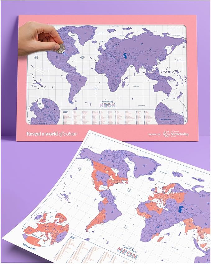 Luckies - Scratch Map Neon | Travel Map & Scratch Off World | Scratching Off Map