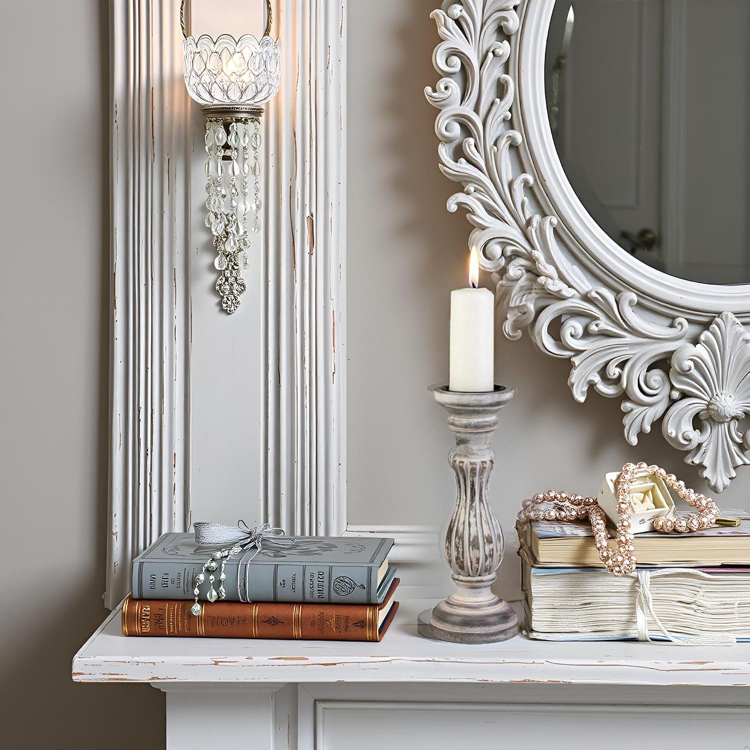 Biedermann & Sons Washed Wooden Pillar Candle Holder, White, 6 Inch Tall, Fits Up to 3 Inch Pillar Candles, Decorative Candle Stand for Mantels, Tables and Shelves image 4