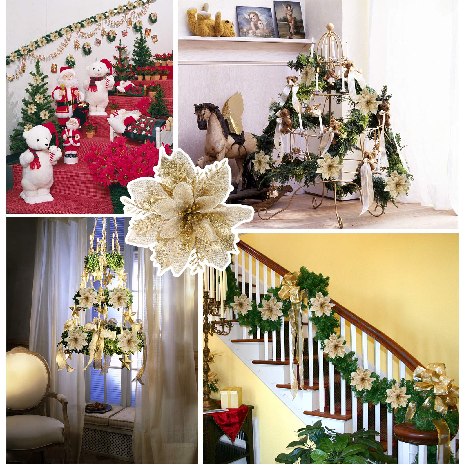 4 Pezzi Bouquet di Fiori Artificiali di Poinsettia Rossi
