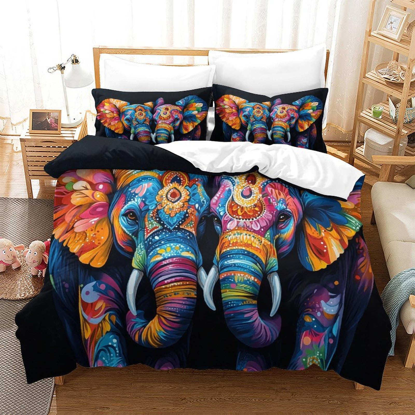 Lililaobiao Boys Mandala Elephant-1 Mandala Elephant Duvet Cover Set Soft Microfiber Bedding Set Breathable Indian Style Quilt Cover With Hidden Zipper Closure,3D Printed Comforter Cover Double（200X200cm）