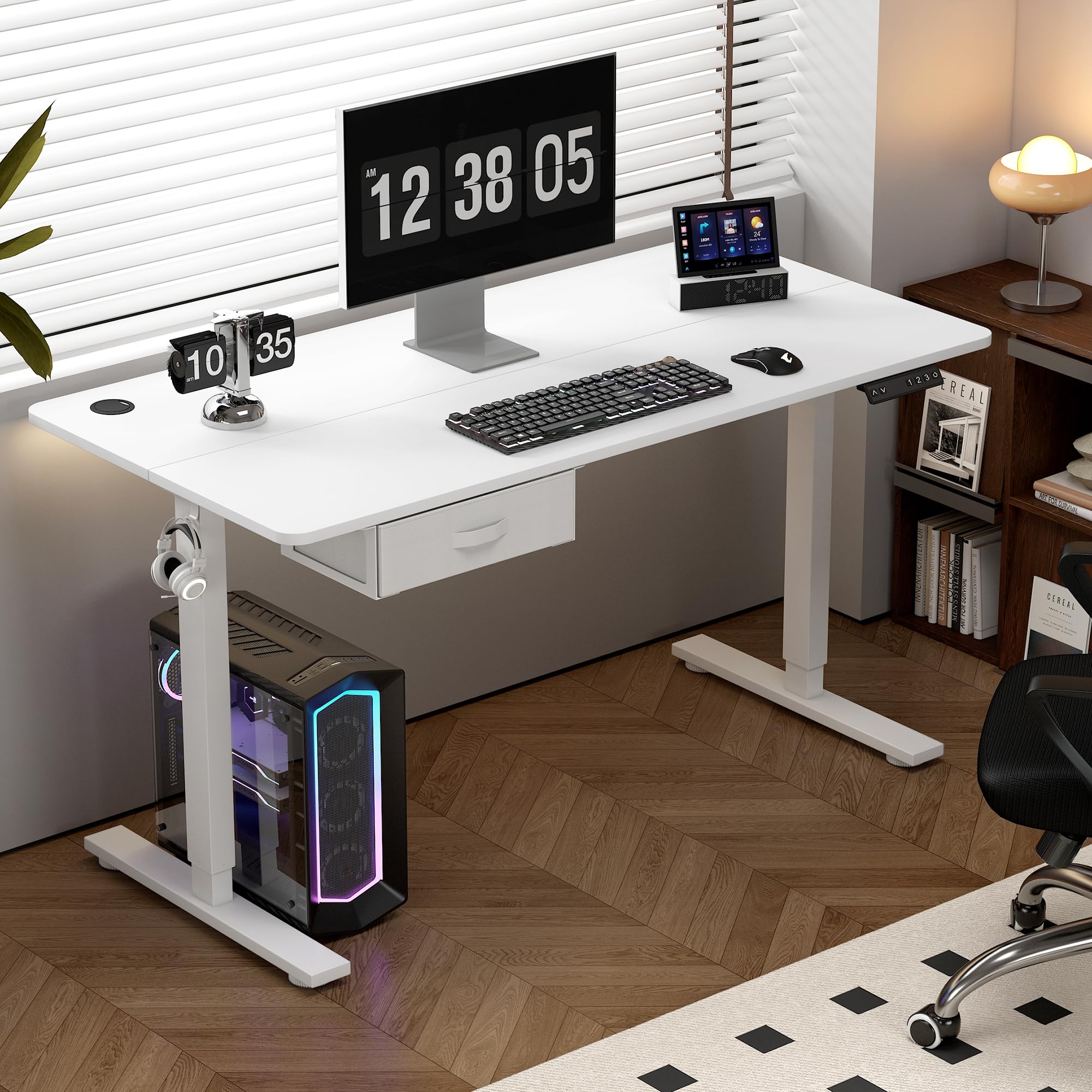 mcc direct Electric Standing Desk, Sit Stand Table, Height Adjustable Electric Standing Computer Desk with Desk Drawer for Home Office(100 X 60cm, White)-Easton โ image 1