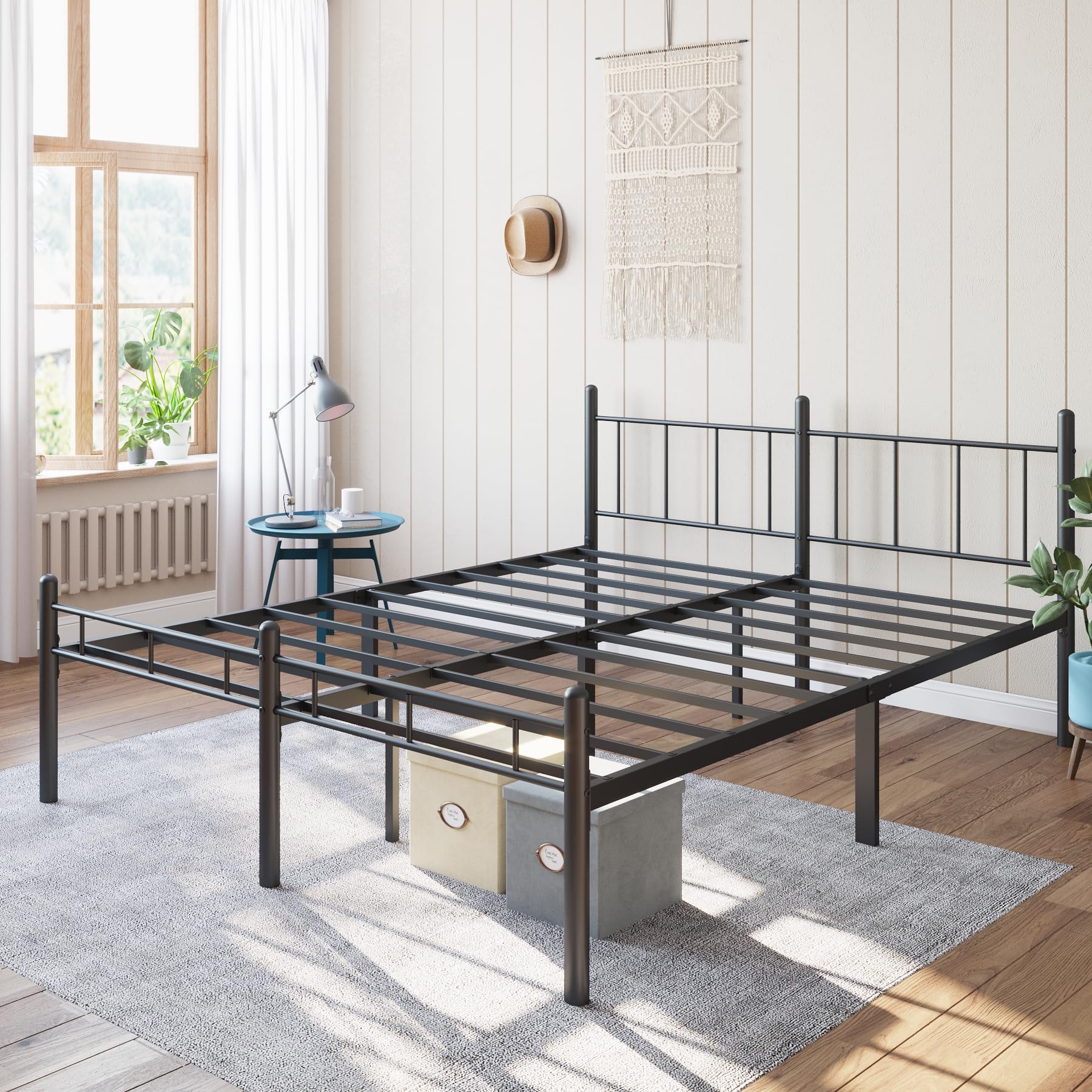 Kinshionroyal 14 Inch King Size Bed Frame No Box Spring Needed,Metal Platform with Headboard and Footboard,Heavy Duty Slats Support Easy Assemble
