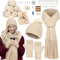 Kit de Tricô Katech para Iniciantes e Adultos - Kit Completo com Instruções Passo a Passo - Chapéu, Cachecol, Luvas de Tricô
