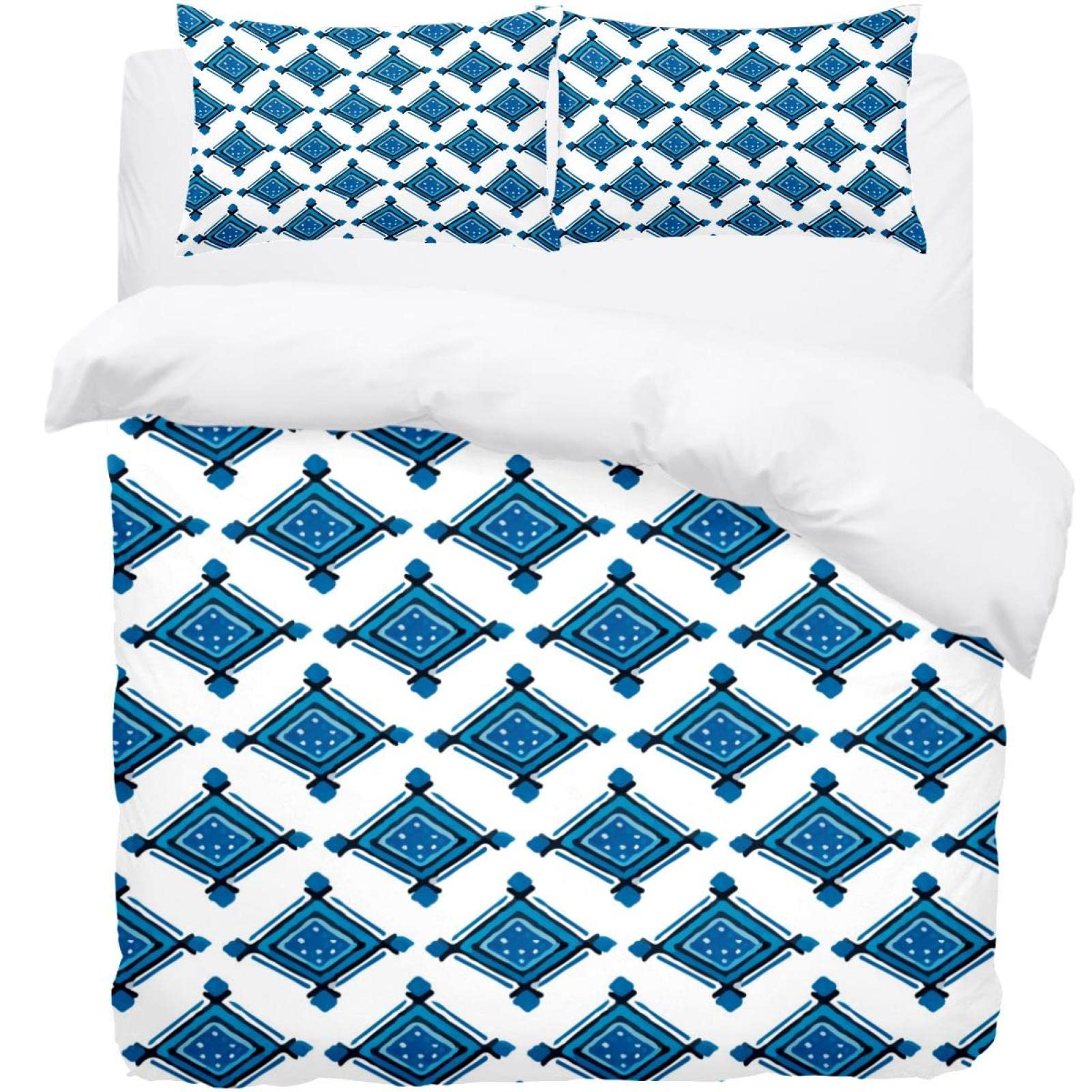 Housse de couette bleu géométrique en tissu respirant haute densité