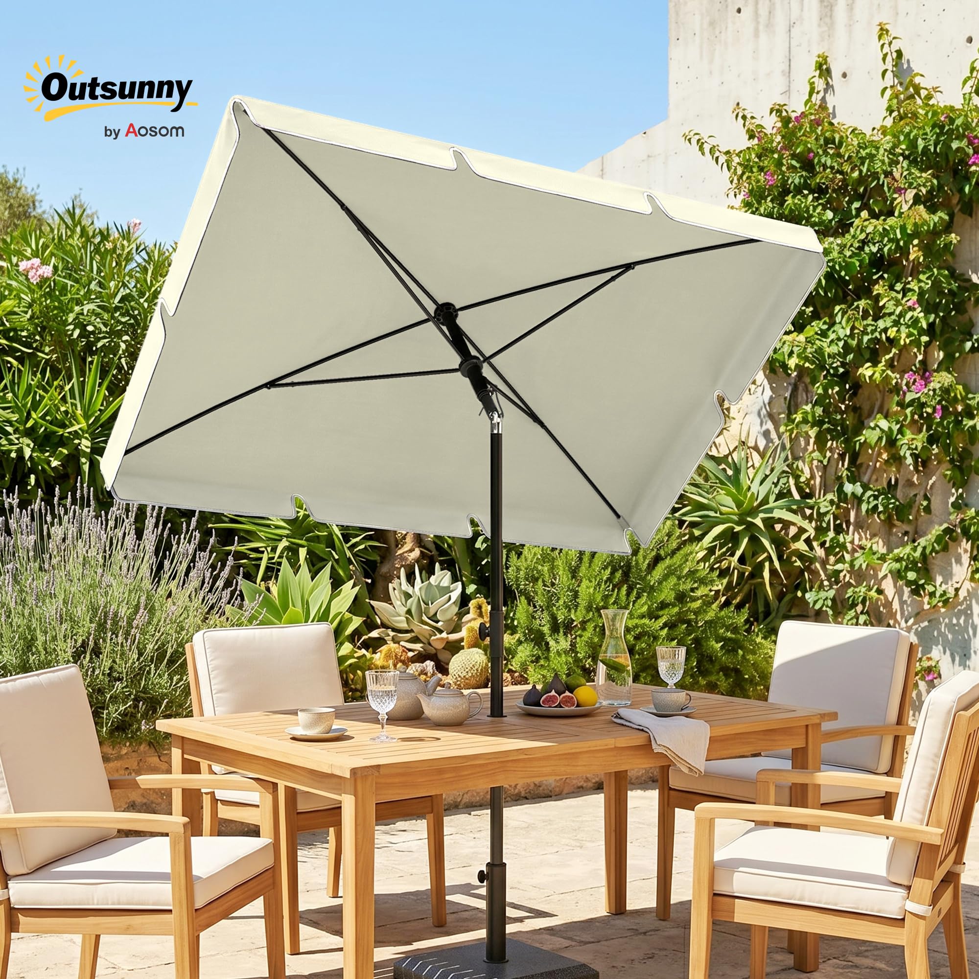 Outsunny Parasol de Jardin Rectangulaire Inclinable 2 x 1,3 m Beige Clair | Parasol Droit, Alu Métal, Polyester Haute Densité