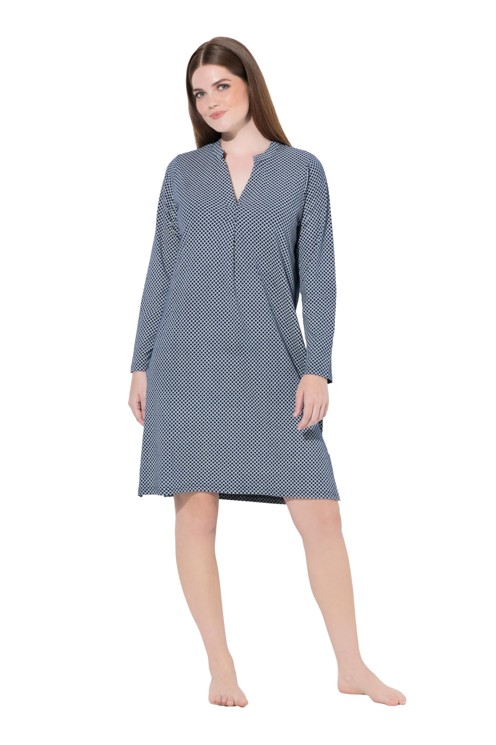 Ulla Popken Damen große Größen Übergrößen Plus Size Nachthemd, Muster, Rundhals, Langarm 843308
