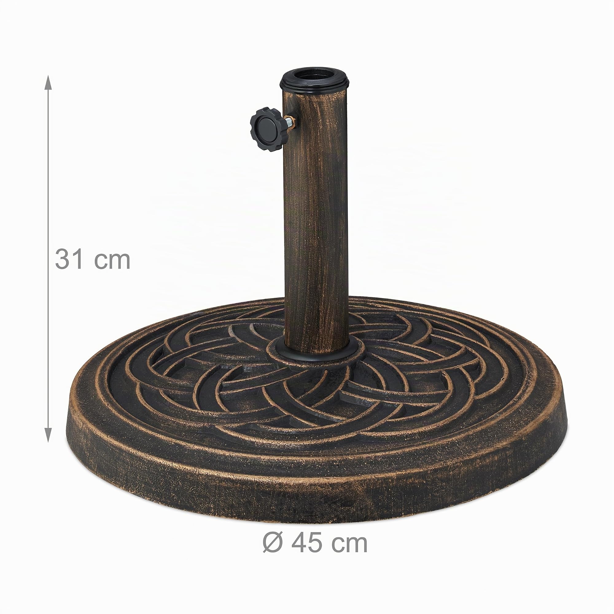 Relaxdays Pied de Parasol, Design Rustique, Ø : 45 cm, pour mâts de Ø se situant Entre 34 & 48 mm env., Noir et Bronze