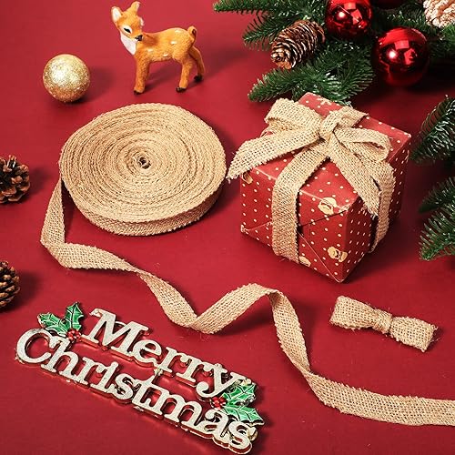 Miniatura 3 de Waydress Cinta de arpillera natural con borde con alambre, cinta para manualidades para arco, corona, árbol, decoración de bricolaje, decoración al